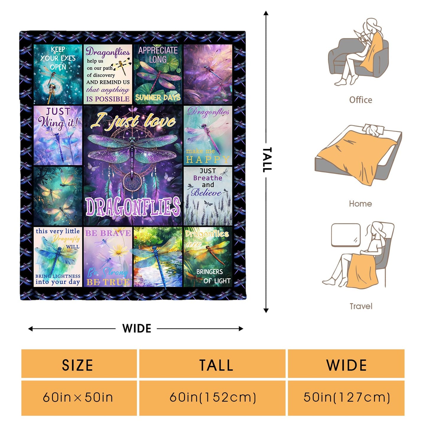 Hohoto Dragonfly Blanket Dream Catcher Gifts for Adults Women Girls Wife Mom Sisters Birthday Christmas Halloween Easter Mother's Day Presents Mom Wife Girlfriend Throw Blanket 50"x60"