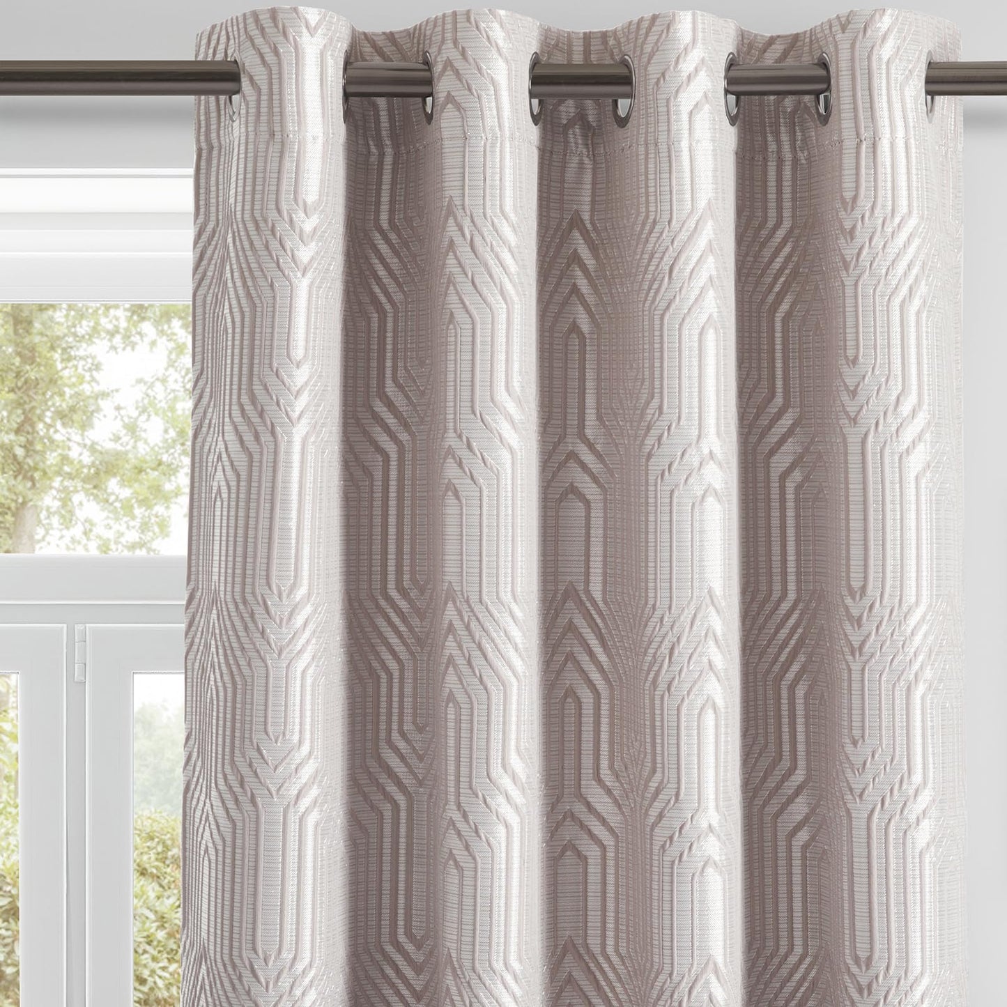 Drapexpert Mocha and Silvery 100% Blackout Curtains 96 Inch Length 2 Panels, Jacquard Thermal Insulated Noise Reducing Grommet Drapes for Bedroom Living Room, 2pcs, 52" W x96 L