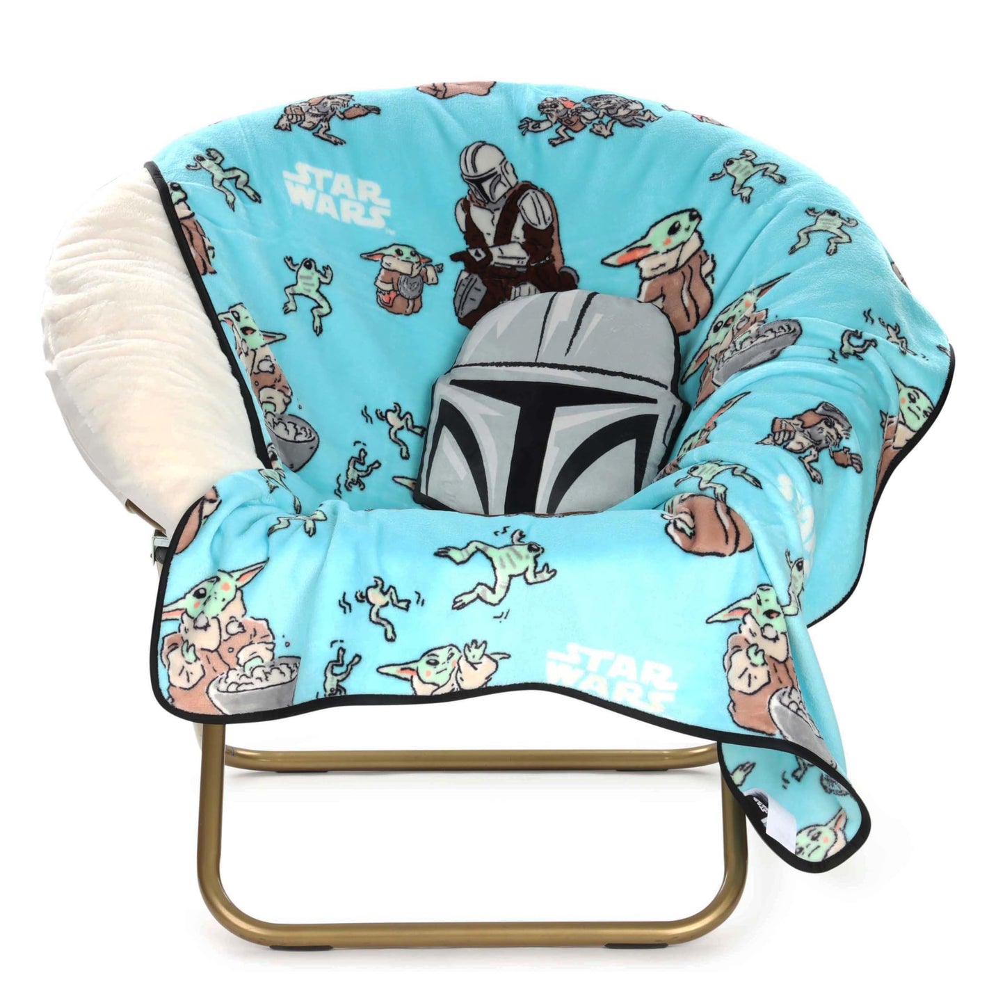 Jay Franco Kids Nogginz Set – 12" Inches Nogginz Pillow & 40" x 50" Inches Cozy Plush Throw Blanket, Ultra-Soft Character Nap Set for Travel, Bedroom & Couch Décor, Gray - Star Wars Mandalorian