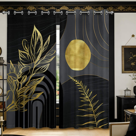soeeao Black and Gold Blackout Curtains, Masculine Gold and Black Mid Century Modern Window Drapes for Mens Bedroom Living Room, 84 inch Length 2 Panels Set, 52x84 inch