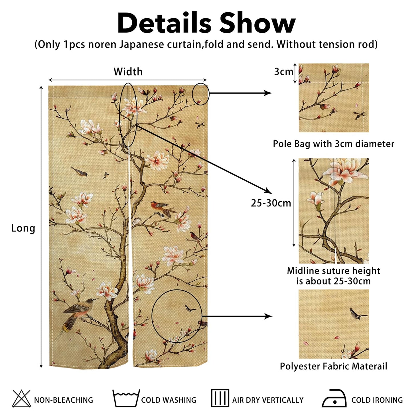 Leowefowa Long Japanese Noren Doorway Curtain Window Treatment Chinese Traditional Printing Door Curtain Tapestry Panel for Room Privacy Divider Home Kitchen Decor (Brown, Blossom), 33.5"x 70.9"