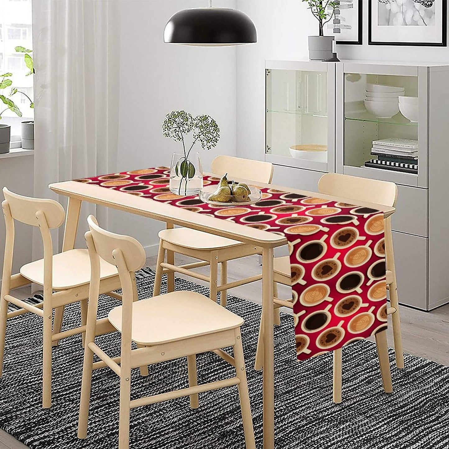 Coffee Cup Table Runner, Retro Coffee Time Latte Tea Party Modern Cafe Table Center Decor for Home Kitchen Dining Patio Holiday Party Table Decoration 13x36 inches