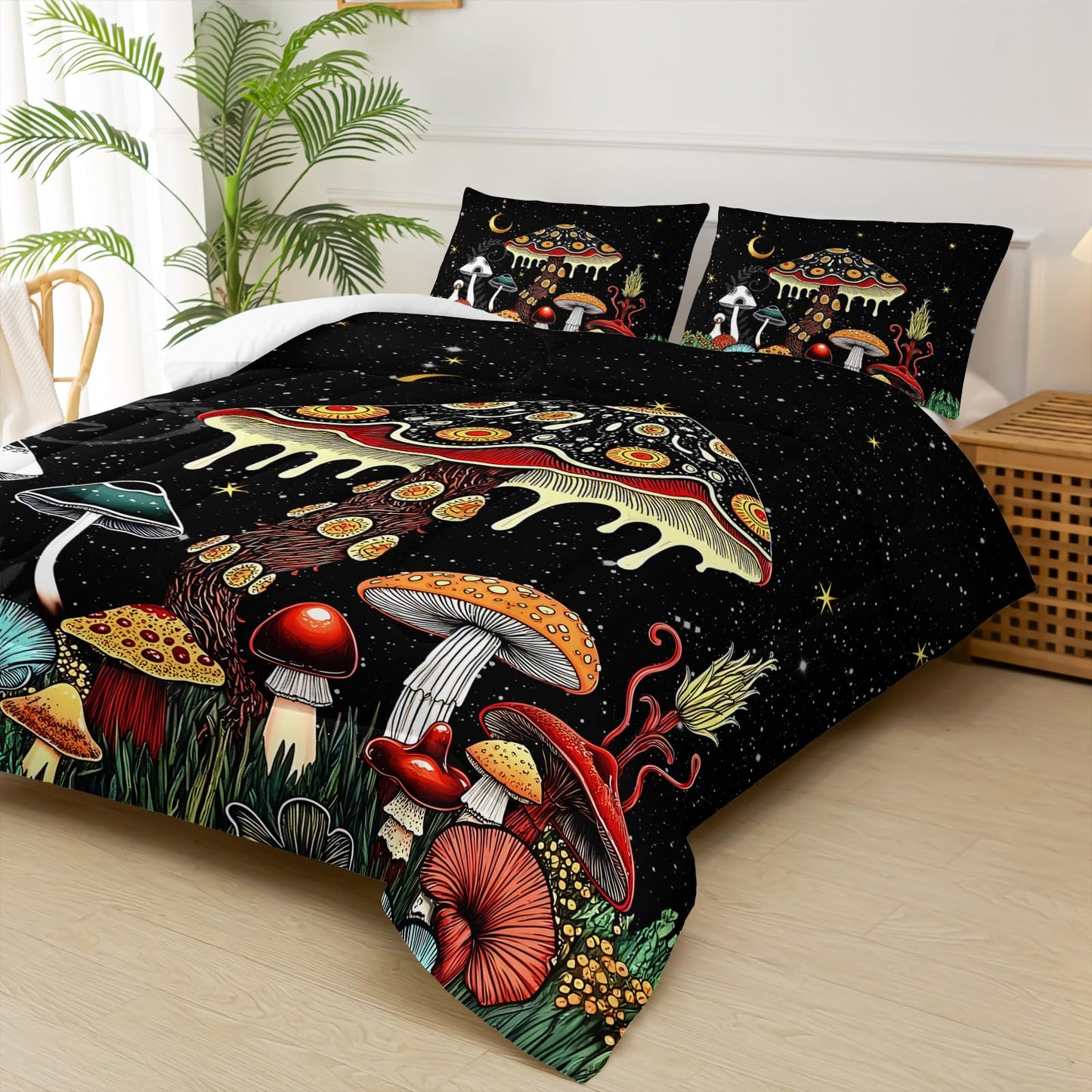 lneffble Mushroom Comforter Full Bed Set，Full Size Mushroom Bedding Set，with 1 Comforter with 2 Pillow Case