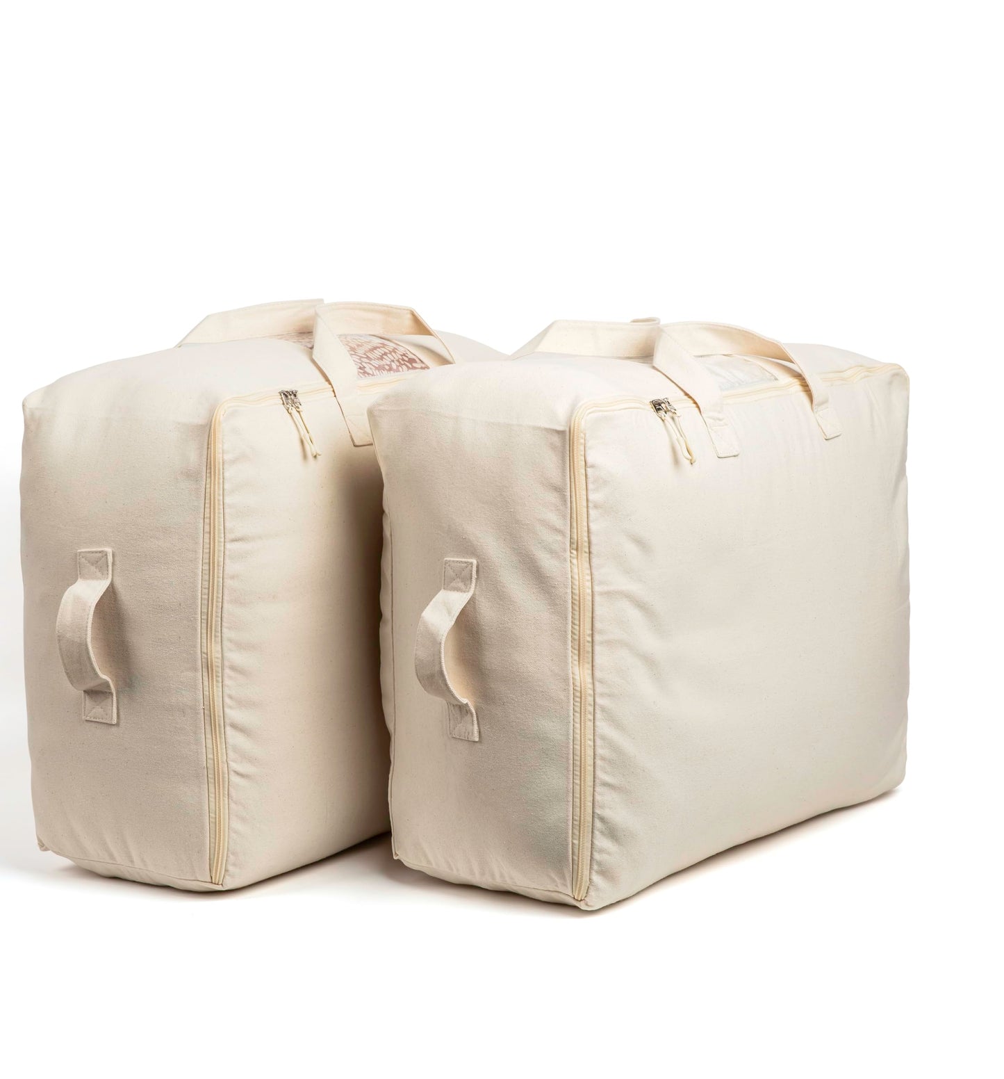 Soft Canvas Storage Bags with Zipper. Thick Breathable, 2pc King/Queen Comforter Organizer. Four Carrying Handles and Window. Large 25x19x9in Bag for Sheets Blankets Bedding Pillows, Clothes