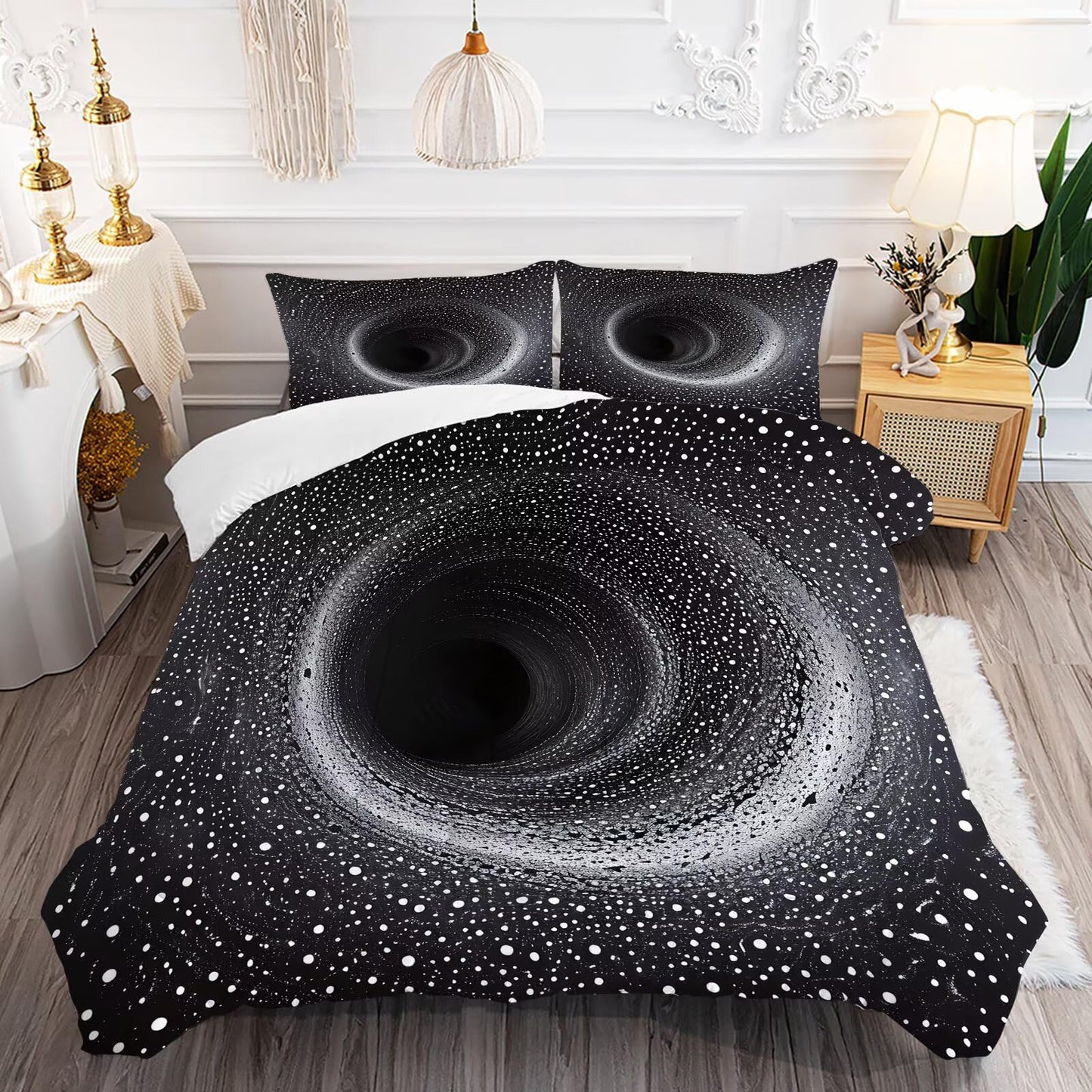 DJNEAR Black and White Illusion Comforter Set Full Size 3D Black Hole Bedding Sets for Kids Boys Girls Teens Adults Bedroom Space Abstract Art Quilt 1 Comforter 2 Pillowcases