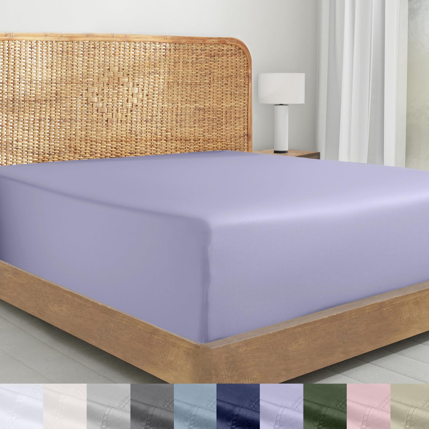 California Design Den Queen Fitted Sheet Only - 100% Organic Cotton Percale Fitted Sheet Queen with Deep Pockets, Lightweight, Crisp and Durable - Lavender Mist