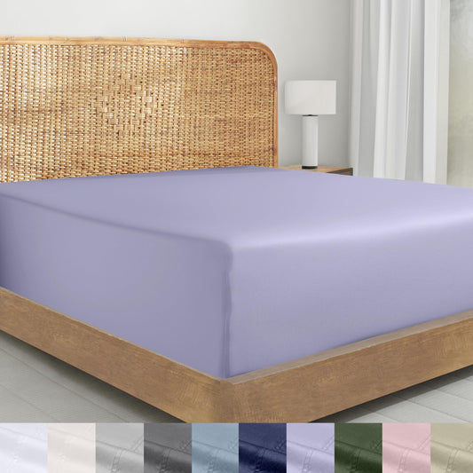California Design Den Queen Fitted Sheet Only - 100% Organic Cotton Percale Fitted Sheet Queen with Deep Pockets, Lightweight, Crisp and Durable - Lavender Mist