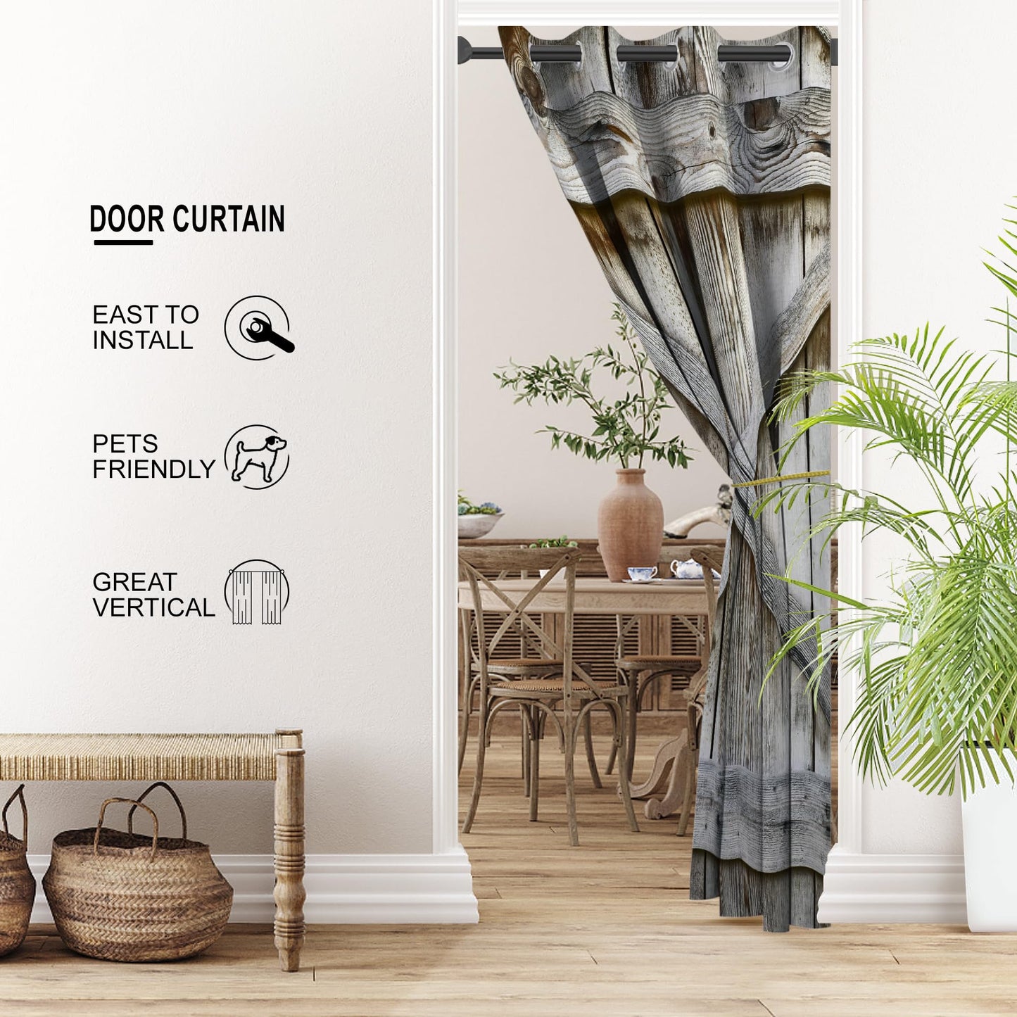 Barn Door Curtains for Doorways, Rustic Farmhouse Blackout Privacy Door Curtain Room Divider Drapes Closet Curtain for Bedroom Living Room, 34 x 80 Inch