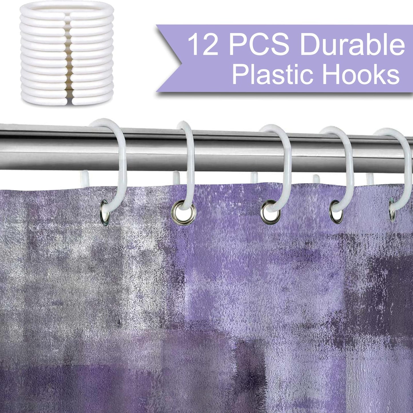 Mocsicka Abstract Shower Curtain Grey Abstract Art Painting Shower Curtain Bathroom Bathtub Curtain 72x72 Inch with 12 Hooks (Purple)