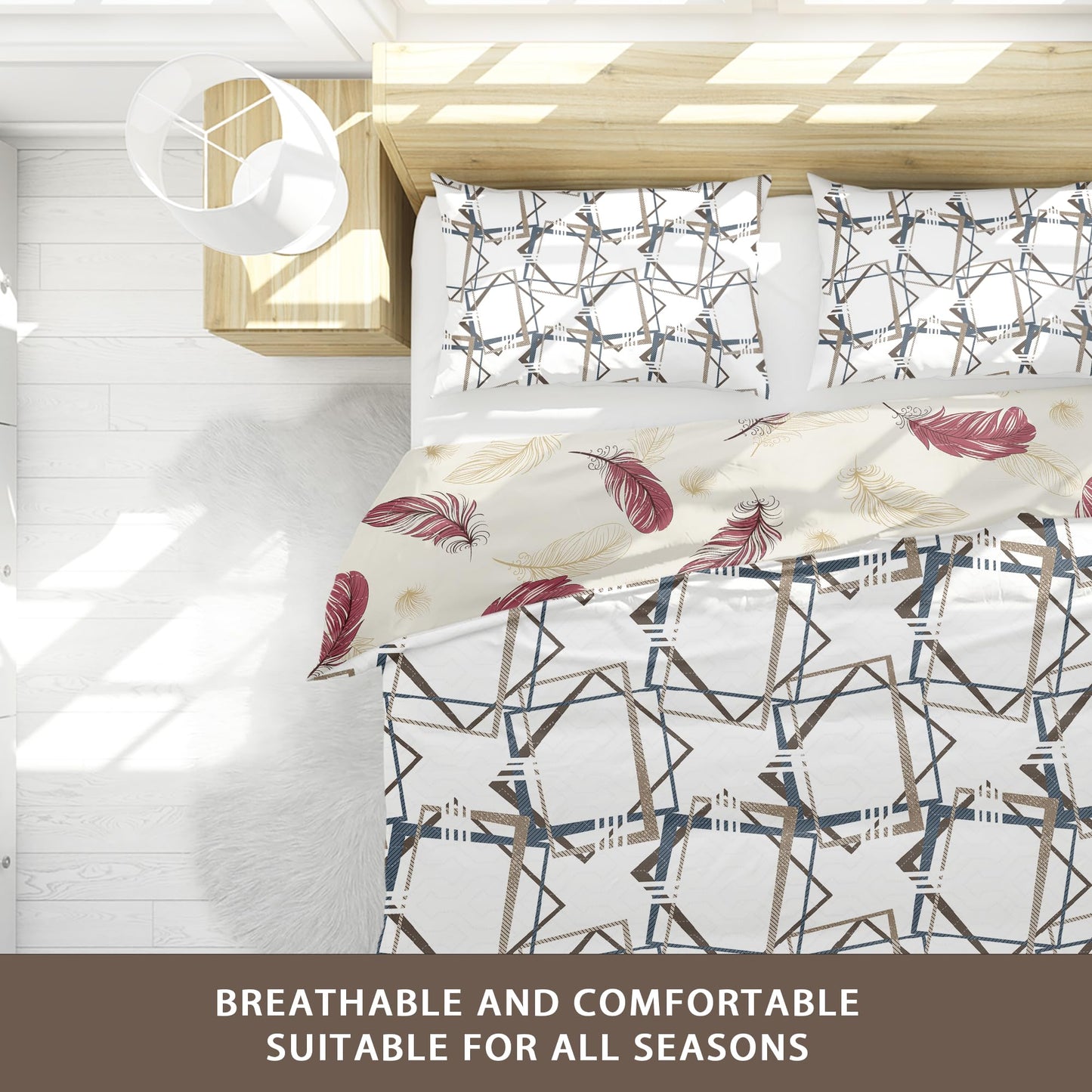 Deepsleep King Bedspread Set 9 Pieces, All Season Luxury Bed in a Bag for Bedroom, with 2 Pillowcases and 6 Curtains, Ultra-Soft Microfiber for Complete Bedroom Decor, Geometric Lines