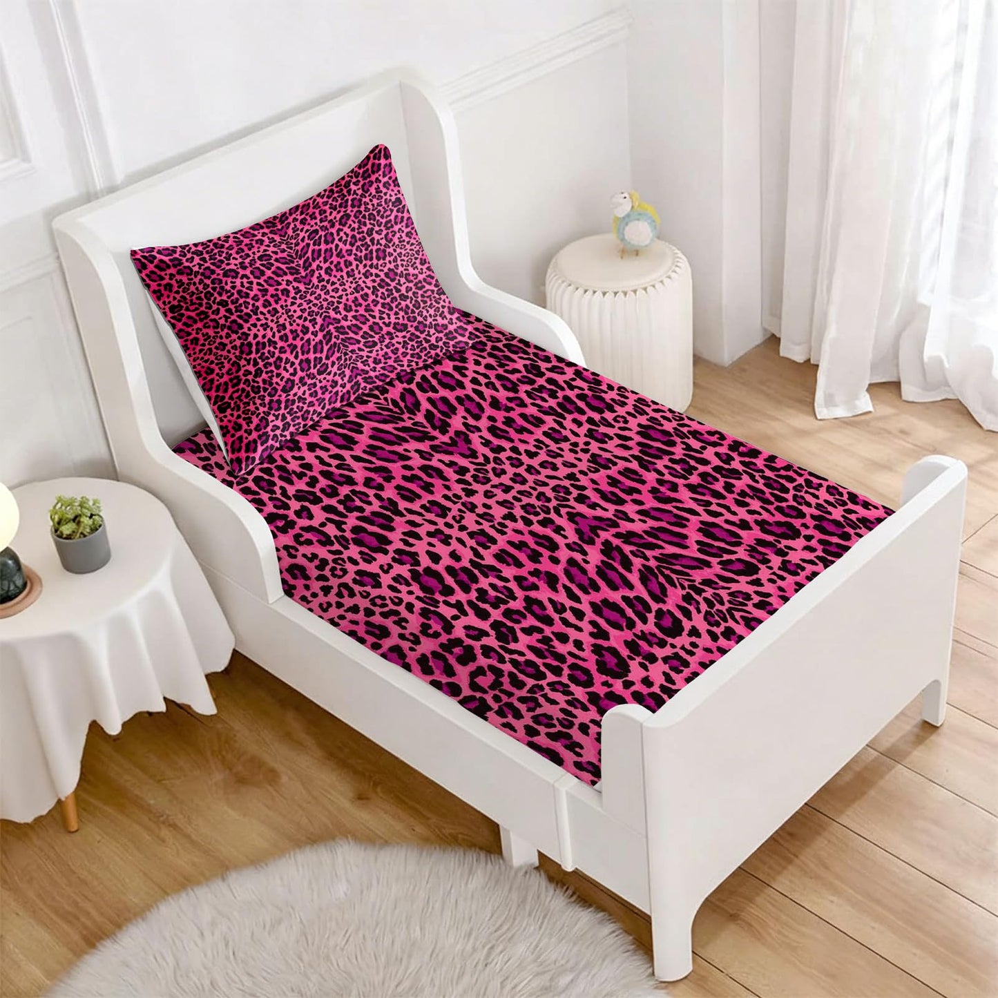 MUSOLEI Colorful Girl Fitted Sheet Set Leopard Print Sheet, 3D Rainbow Bedding Set Girls Twin Sheets 2PCS Boho 1 Fitted Sheet with 1 Pillowcase Wrinkle Free Cozy Microfiber Twin Sheets for Girls (T)