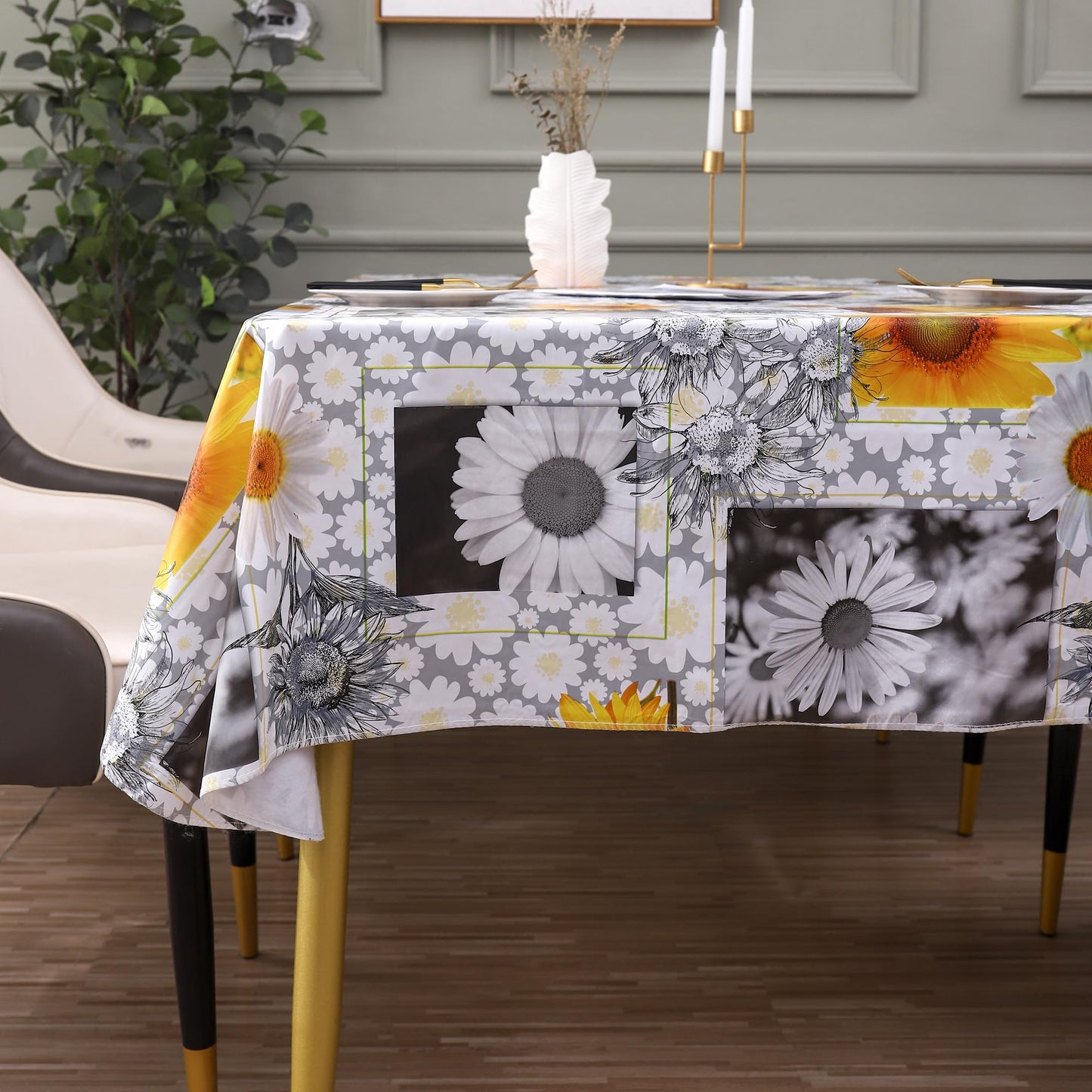 Heavy Duty Vinyl Tablecloth with Flannel Backing Waterproof Oil-Proof Plastic Table Cloth Stain-Resistant Wipeable Rectangle or Square Table Cover for Indoor and Outdoor ( Sunflower, 54X54 Inch)