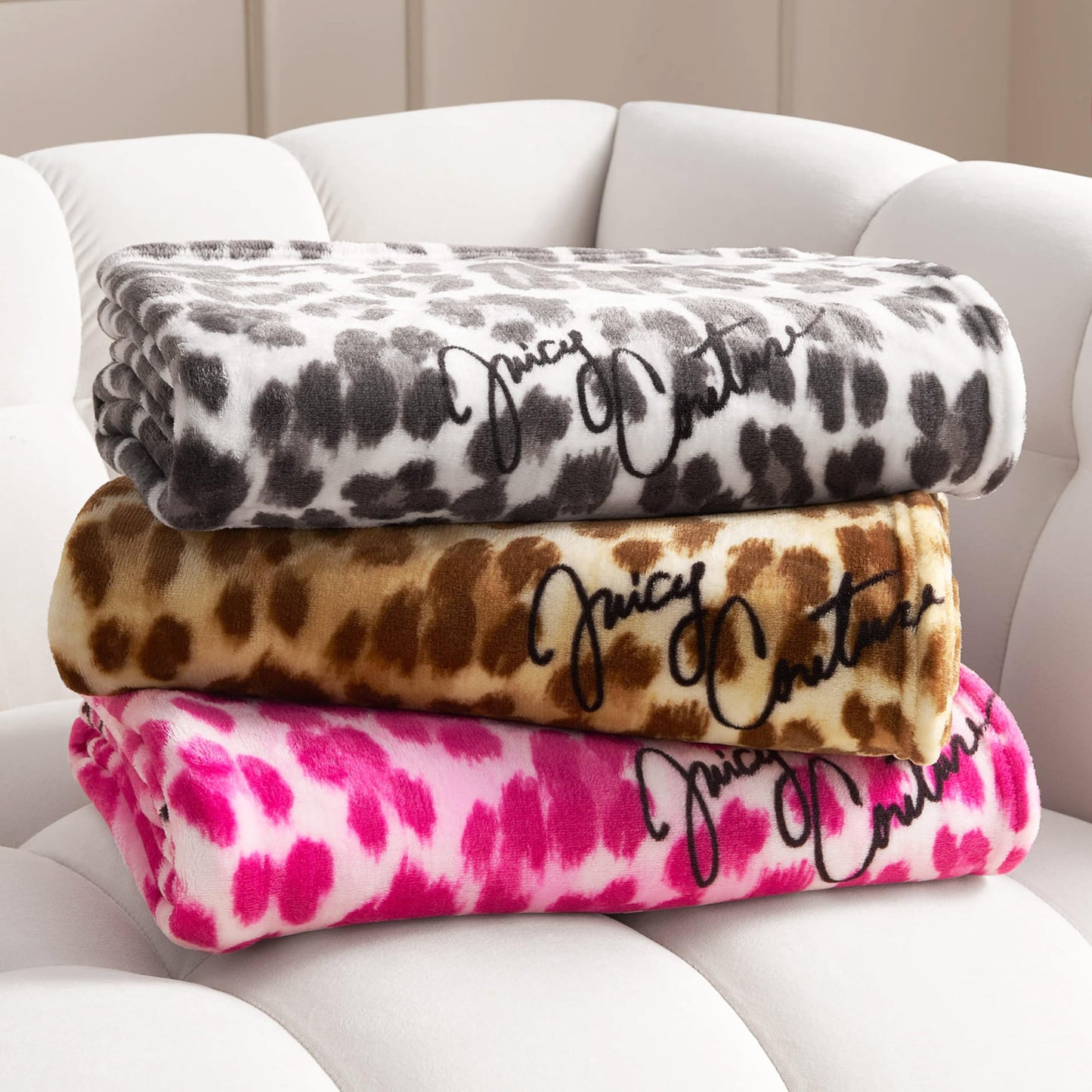 Juicy Couture Luxurious Throw Blanket for Couch - 50” x 70” Inches - Regent Leopard Print Blanket - Plush & Cozy Throw Blanket - Decorative Blankets for Sofas, Throws for Chairs, and Beds – Pink