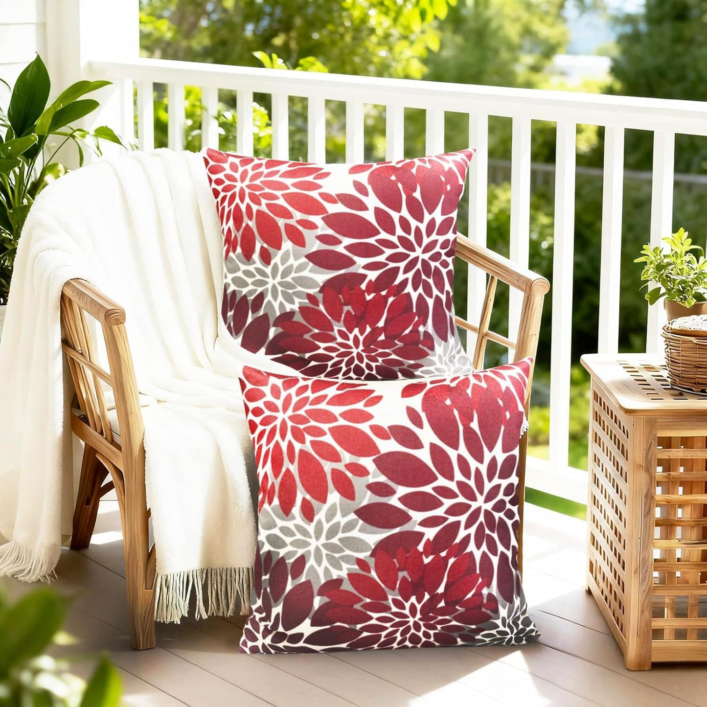 RYSMIYOU Decorative Throw Pillow Covers Set of 2 Wine Red Pillow Covers 18x18 Inch Couch Pillow Covers for Sofa Living Room Outdoor Throw Pillow Cover Linen Square Floral Flower Farmhouse Pillowcase