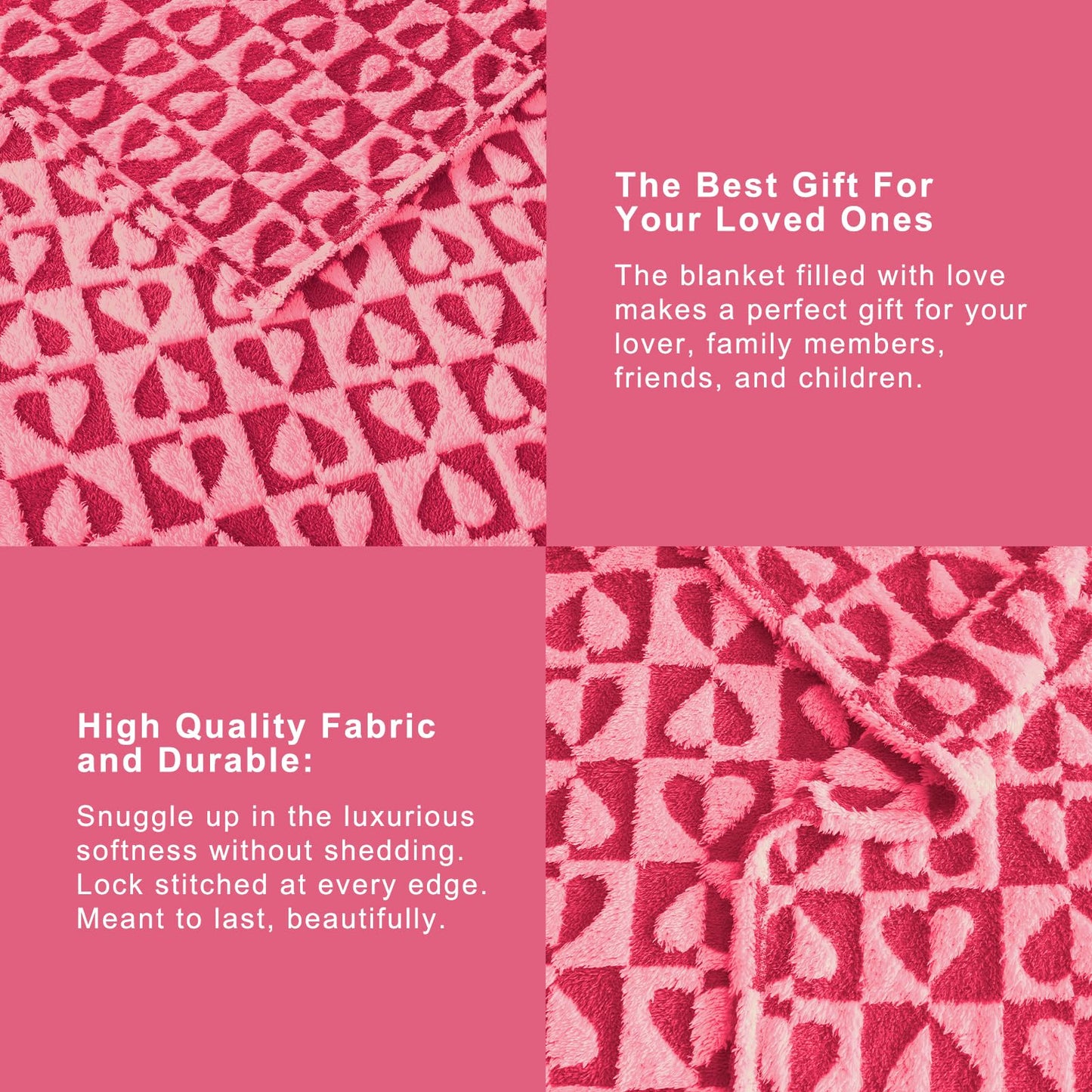 GIOKARNNA Hot Pink Throw Blanket with Hearts Checkered Throw Blanket for Lover Mom Gifts Valentines Day Blanket Lap Blanket, 60x80 Inches, 300GSM