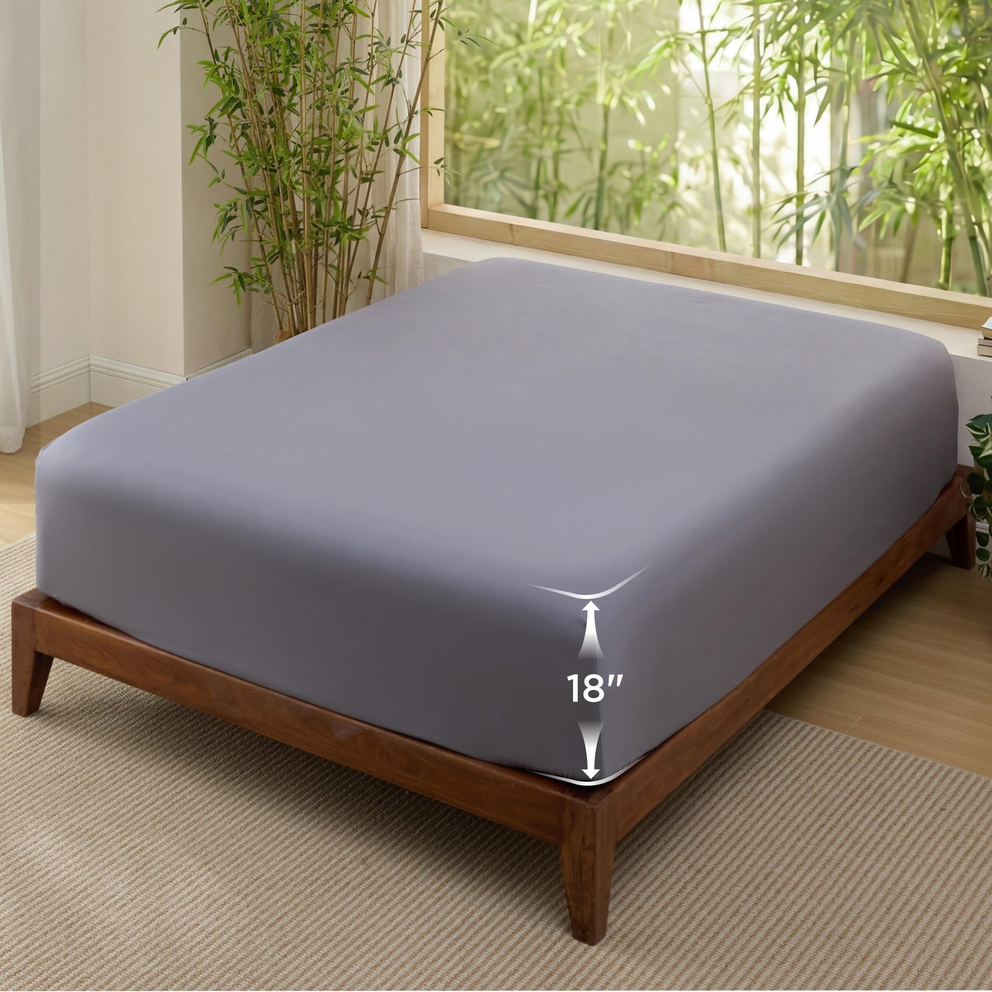 Bedsure Full Size Fitted Sheet Only, 100% Rayon Derived from Bamboo, Breathable Soft, PureWoven Cooling Bottom Sheet for Hot Sleepers, Deep Pocket Up to 18", with 4 Elastic Corner Straps, Grey