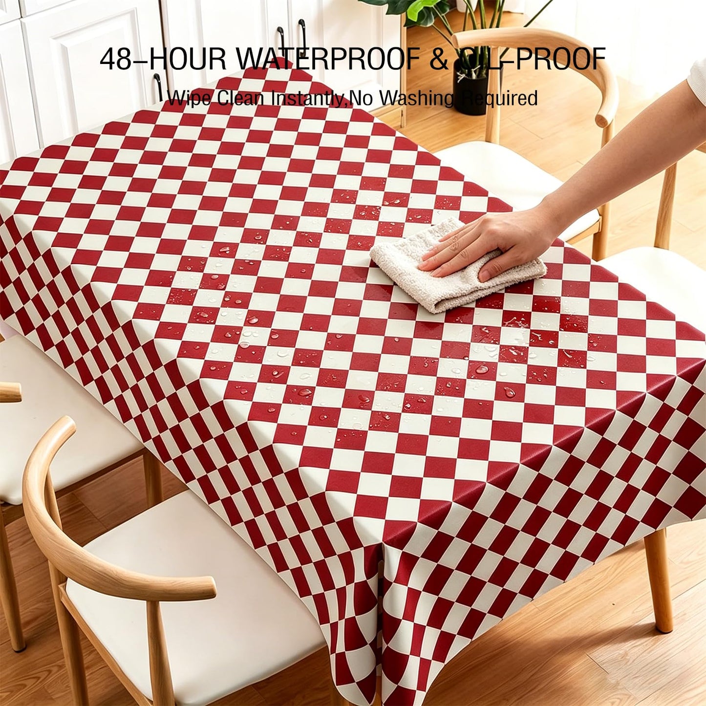 Qvthpv Rectangle Tablecloth 55"x70" Waterproof Oilproof Heat Resistant Kitchen Table Cover, Stainproof Wipe Clean Vinyl Mat for Dining Room, Everyday Use & Holiday Parties (Deep red Pattern)