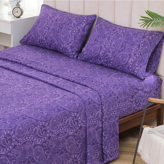 KACEMOO Cal King Sheet Set, California King Size Bed Sheets, Deep Pocket Purple Paisley Sheets Set, Soft Fitted Sheets Set Microfiber Breathable