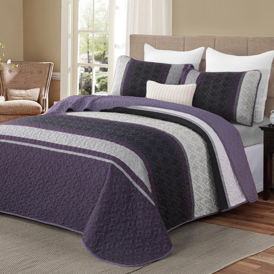 Dinjoy Queen Quilt Set Purple,Striped Bedspread Queen Size, Fall Bedding Sets 3 Pieces Micofiber Lightweight Quilts with 2 Pillow Shams Coverlet Bed Sets for Women Men 96''x90''