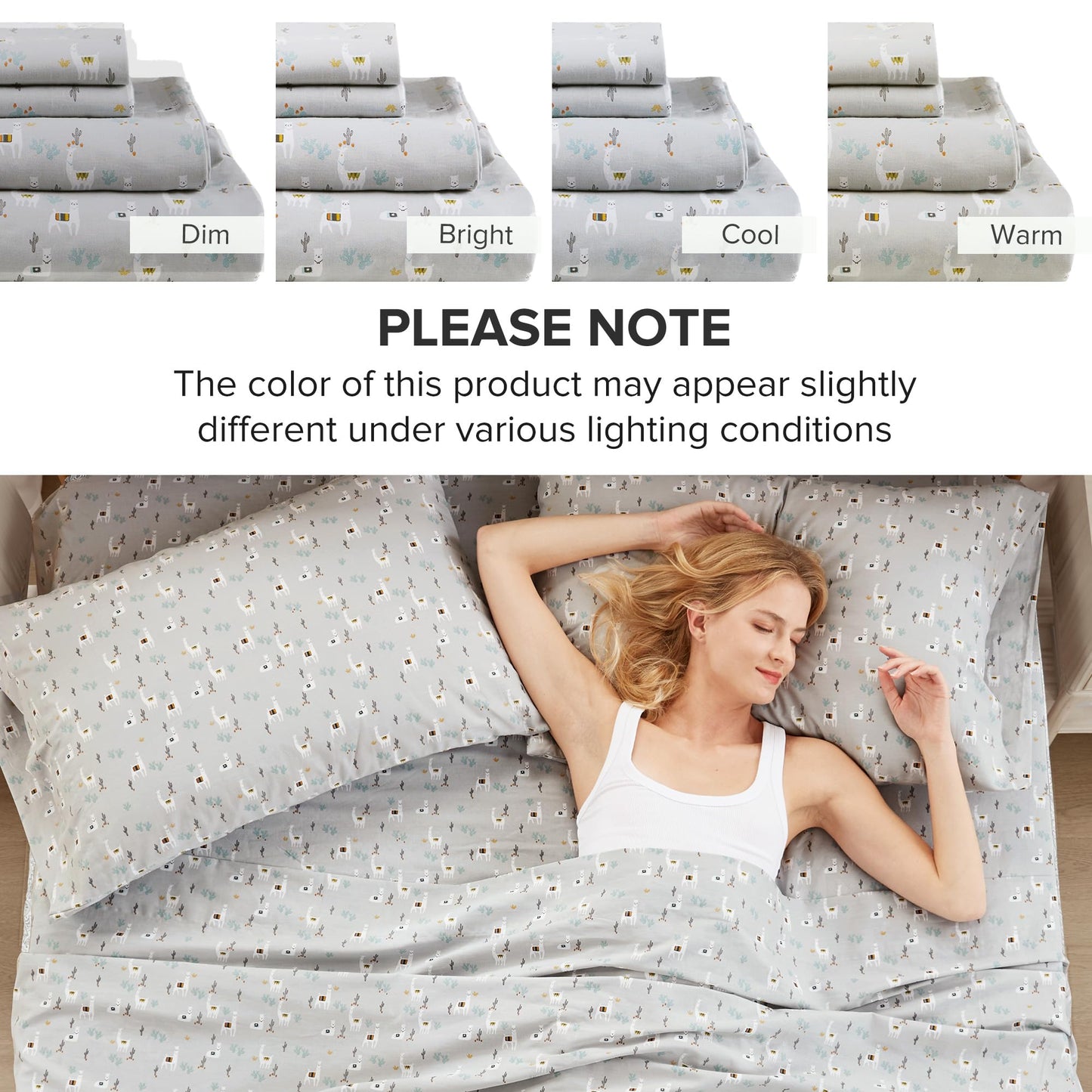 Comfort Spaces 100% Cotton Sheet Set Breathable, Lightweight, Soft with 14" Elastic Pocket Fits up to 16" Mattress, All Season Cozy Bedding, Matching Pillow Case, Full Lama Multi 4 Piece