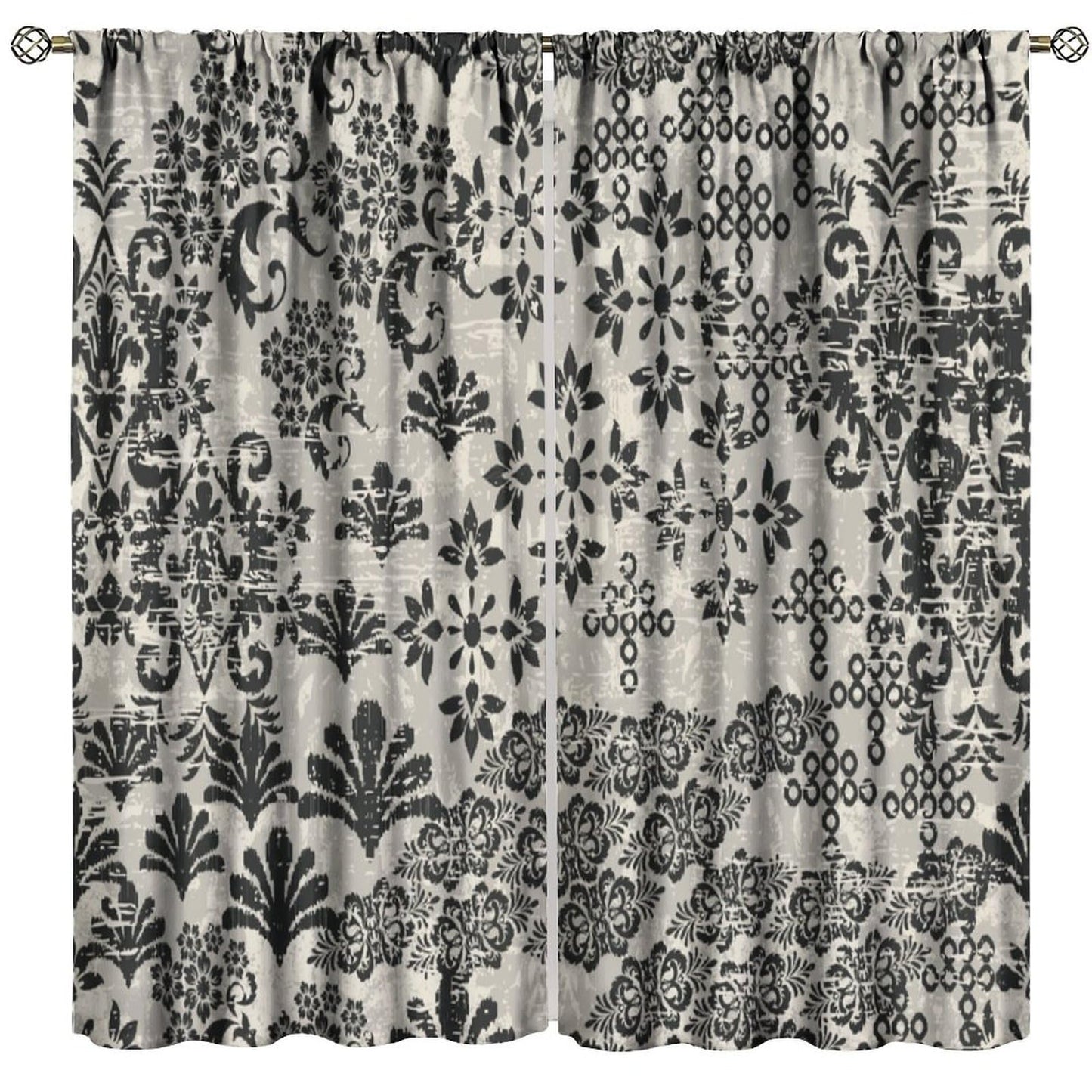 Nanacur Abstract Damask Floral Curtains, Patchwork Paisley Asian Geometric Ethnic Aztec Style Window Drapes, for Kitchen Living Room Bedroom 42" W X 45" L (Decorative)