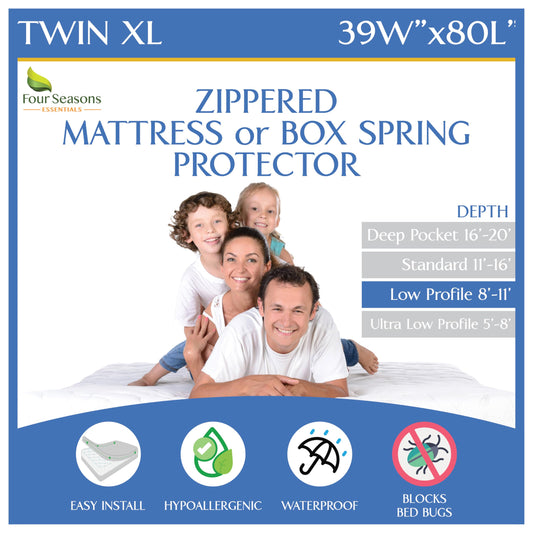 Twin Extra Long (Twin XL) Mattress Protector (8"-11" Depth) - Zippered Waterproof Cover - Fits College Dorm Twin XL Mattress - Hypoallergenic Premium Quality Encasement