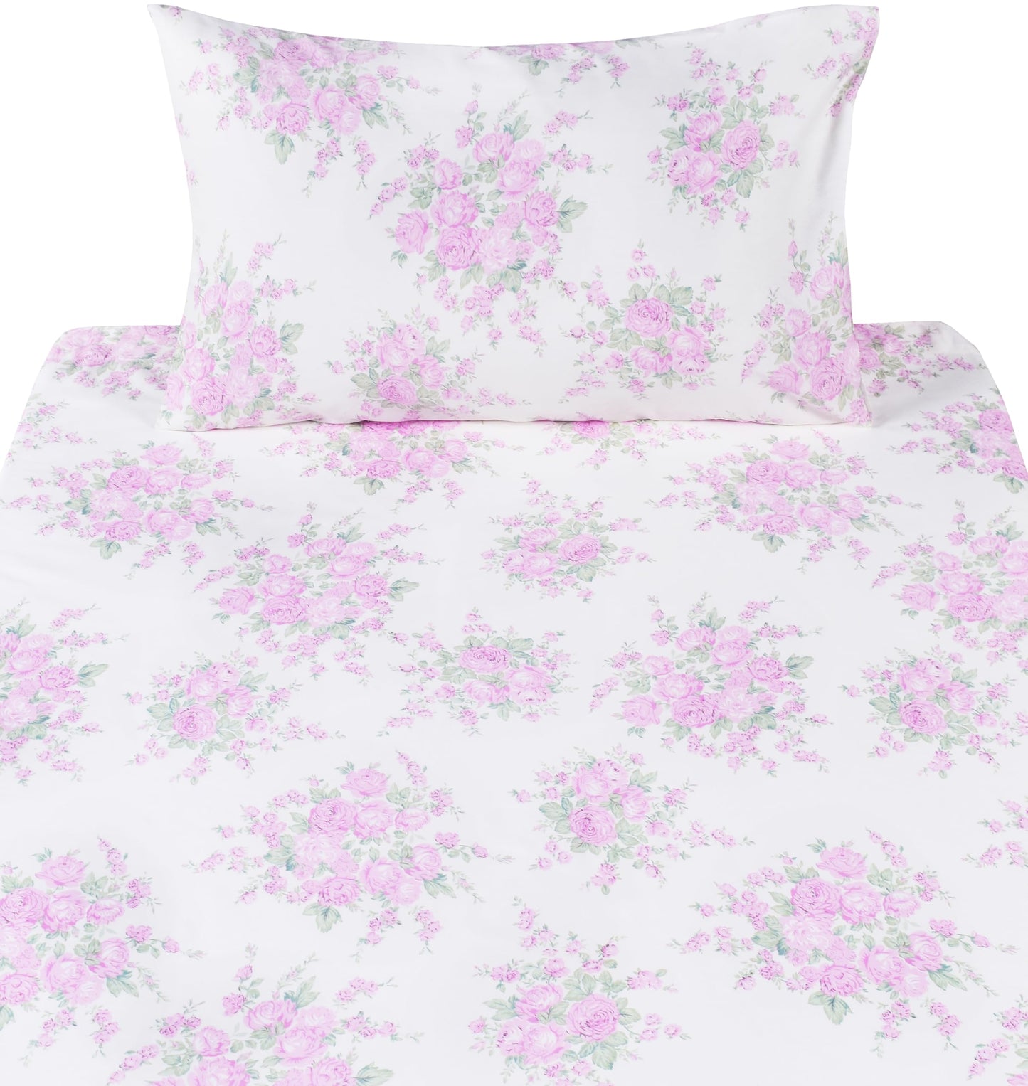 Scientific Sleep Pink Rose Bright Floral Plant Flower 100% Cotton 3 Pcs Twin Bed Sheet Set Kids Toddler Teen, Flat Sheet & Fitted Sheet & Pillowcase Kids Bedding Set Twin
