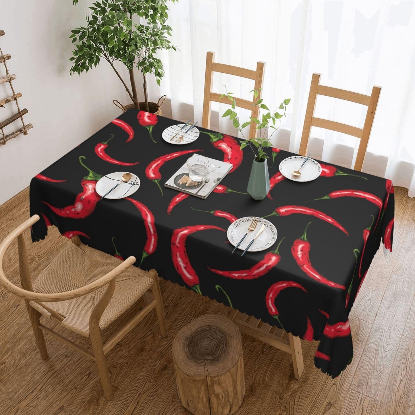 DANSICUINI Chili Pepper Rectangle Tablecloth Red Hot Chili Pepper Table Cloth Black Rectangular Tablecloth Table Cover for Dining Kitchen Party 54 x 72 Inch
