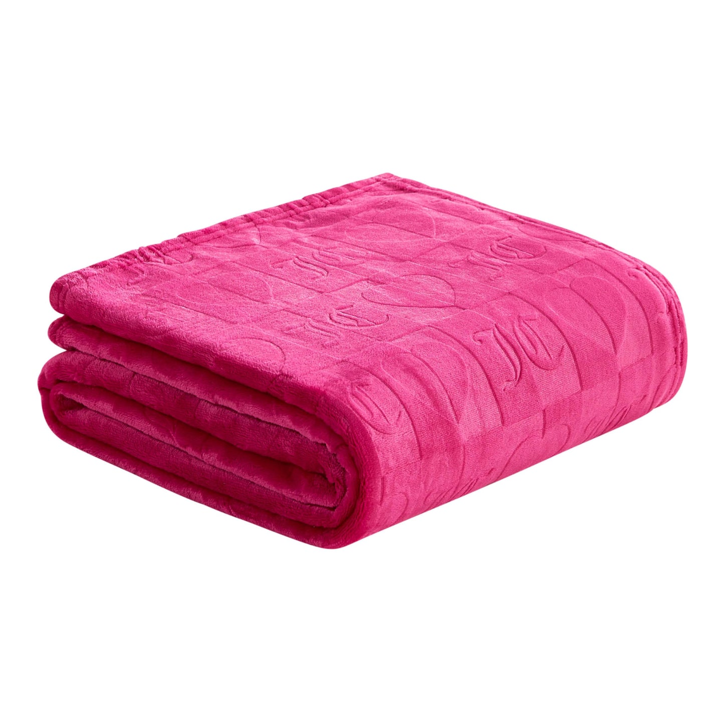 Juicy Couture Embossed Heart 50" x 70" Plush Throw Blanket, Hot Pink - Decorative Blankets for Sofas, Throws for Chairs, and Beds