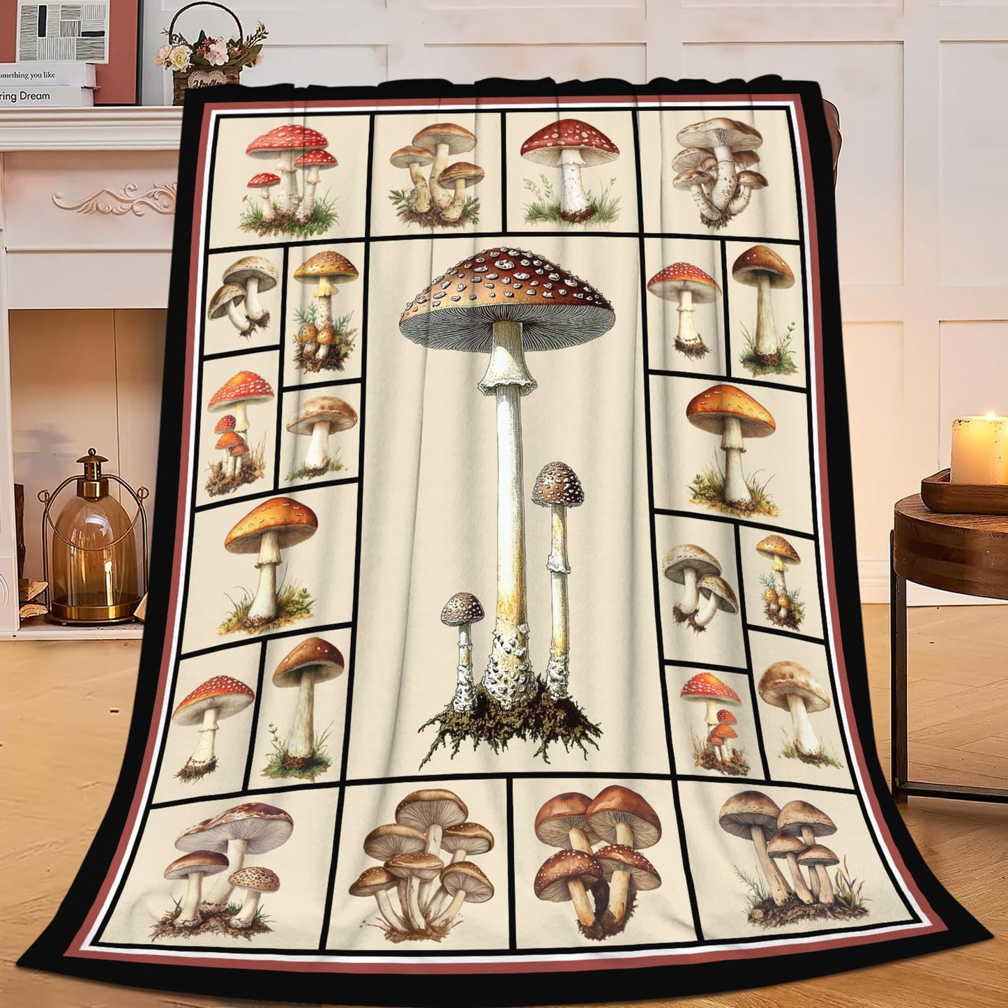 Lovira Mushroom Throw Blanket Mushroom Print Throw Blankets Gifts for Couch Sofa Bed Stuff Decor Soft Cozy Fleece Plush Warm Flannel Bedding for Lover Men Women Boys Girls 40"x50"