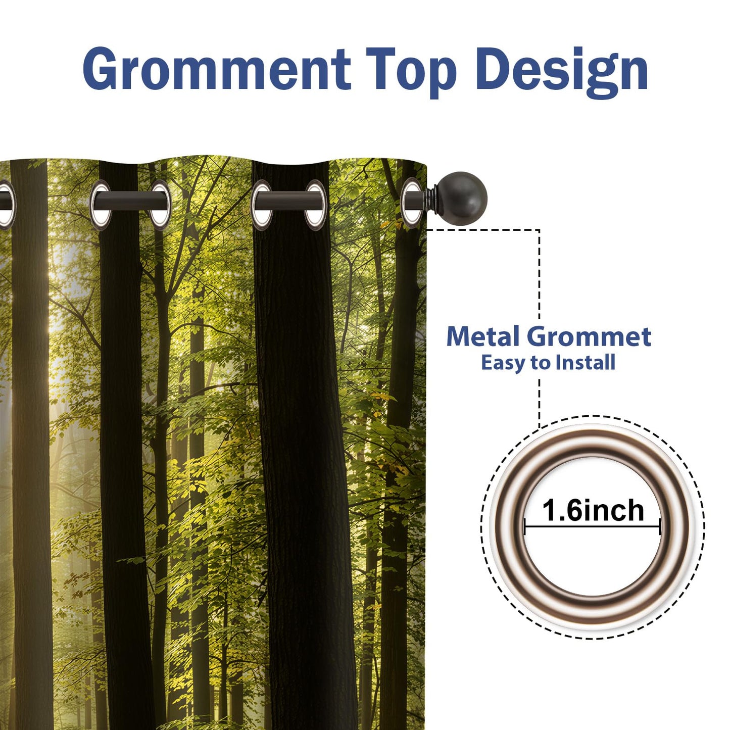Jekeno Forest Blackout Curtains Jungle Trees Tropical Landscape Nature Woodland Grommet Window Drapes for Bedroom Living Room, 42 Wide 84 Long Inches 2 Panel Set