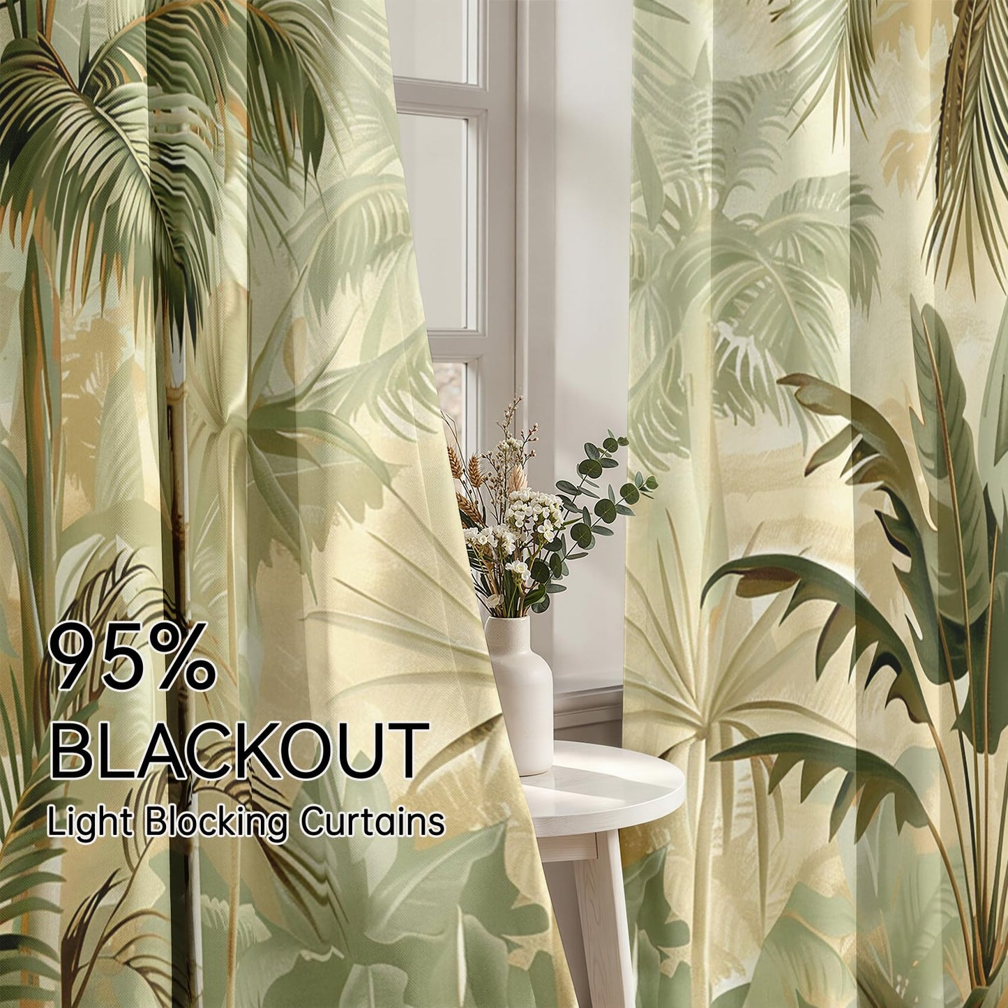 Mistwalk Modern Palm Tree Curtains Blackout, 63 Inch Curtains for Bedroom & Living Room, Room Darkening Thermal Insulated Grommet Drapes, Tropical Plants Patterned Window Treatments
