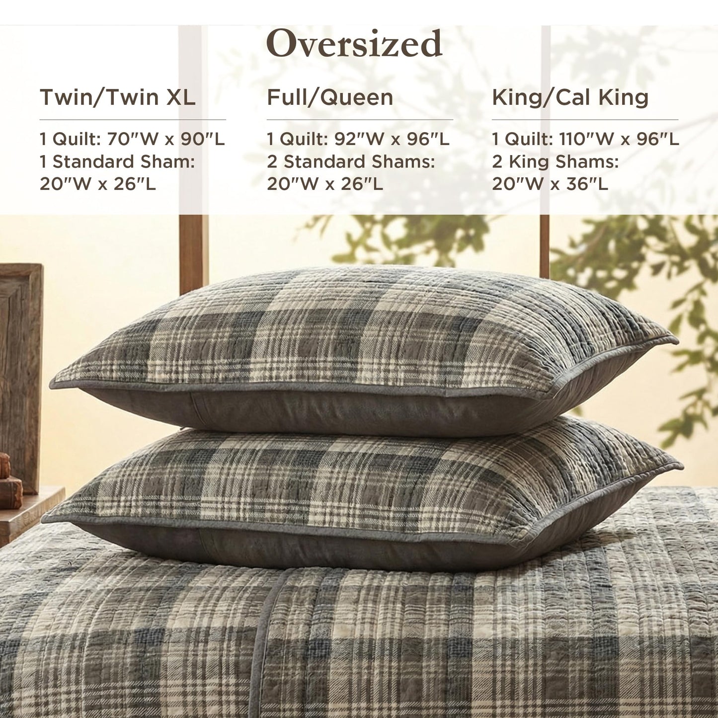 Woolrich Reversible Quilt Cabin Lifestyle Design - All Season, Breathable Coverlet Bedspread Bedding Set, Matching Shams, Oversized King/Cal King, Tasha Plaid Tan/Brown 3 Piece