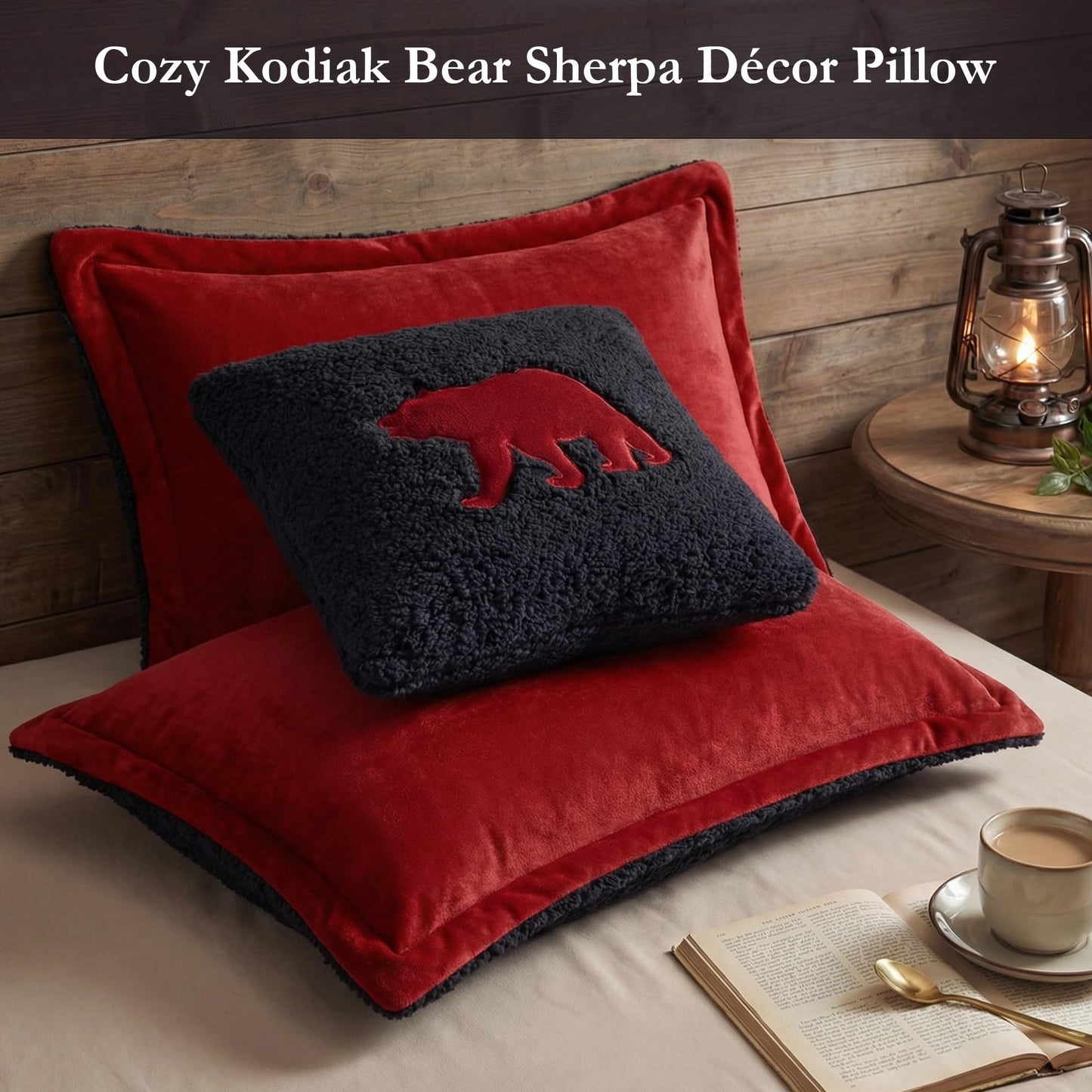 Woolrich Reversible Comforter Set Ultra Soft Plush to Sherpa, Down Alternative, Cold Weather Winter Warm Bedding, with Matching Sham, Decorative Pillow Red/Black Full/Queen 4 Piece