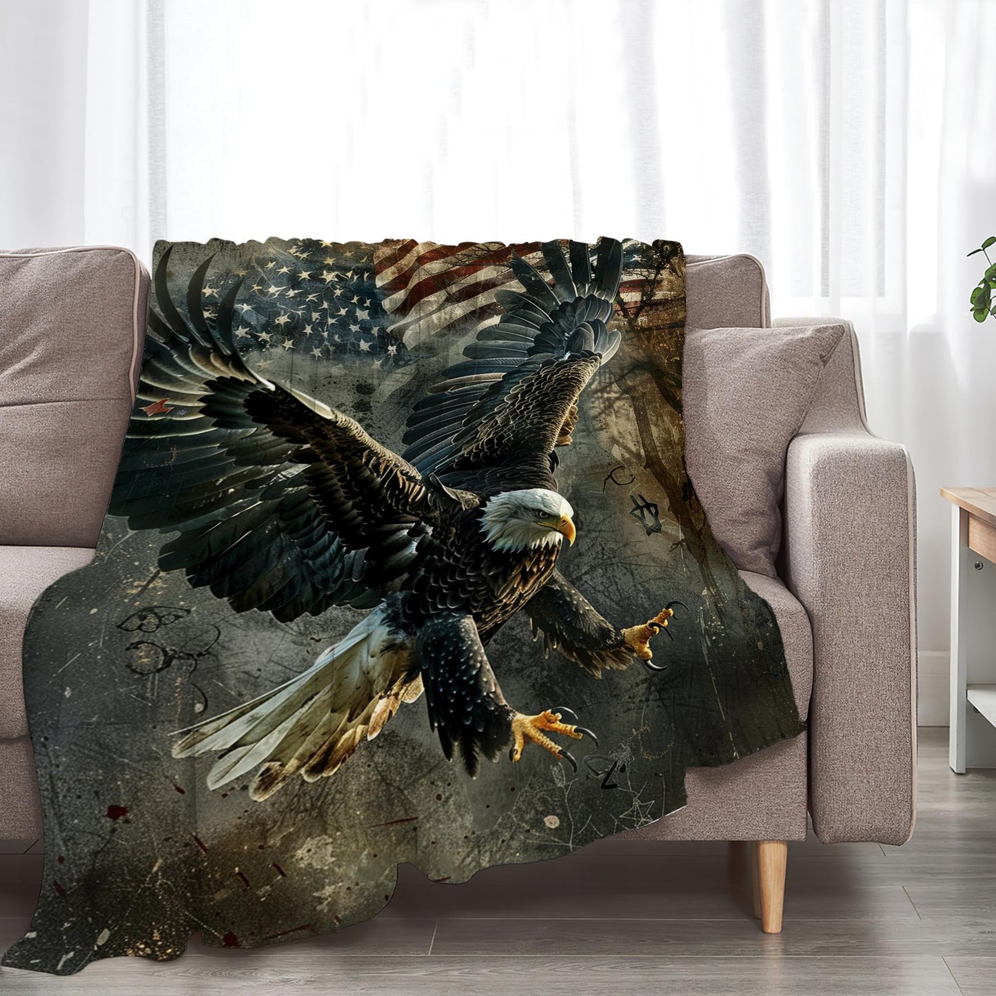 American Eagle Bald Eagle Throw Blanket - Soft, Warm & Cozy Fleece for Couch, Sofa, Bed - 50"x40" - Flag Pattern - Unisex Adults & Kids