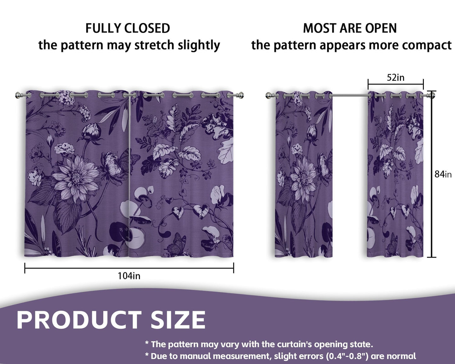 soeeao Dark Purple Vintage Botanical Blackout Curtains Patterned Purple Floral Window Drapes for Plum Bedroom Living Room, 84 inch Length 2 Panels Set, 52x84 inch