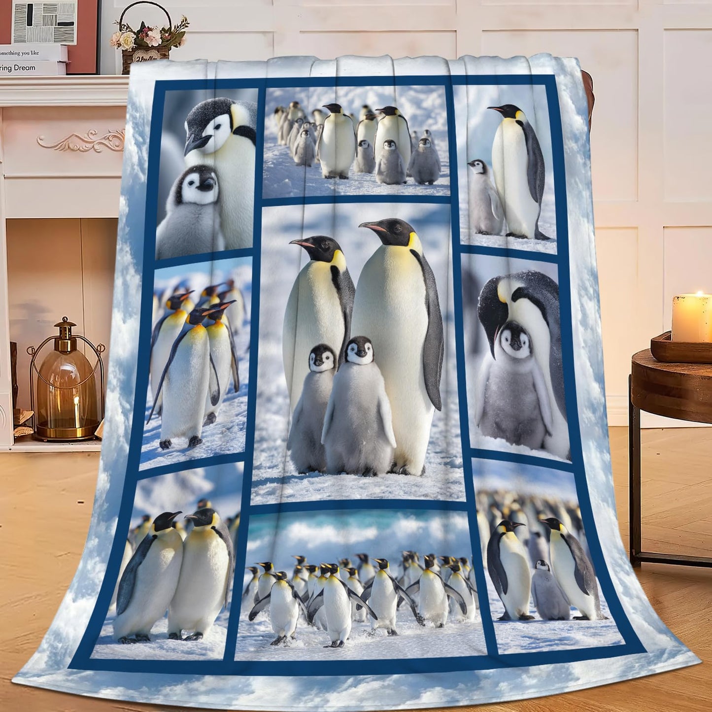 Penguin Blanket for Kids, Cute Penguin Throw Fleece Blanket Gifts for Boys Girls, Warm Cozy Soft Flannel Stuff for Bed Sofa Couch 50" x 40"
