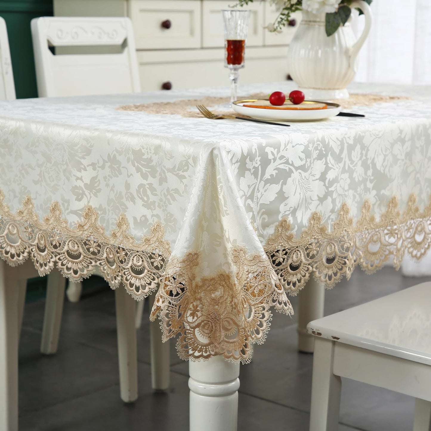 ZHUIDUSI Lace Tablecloth Farmhouse Square Picnic Table Cover Spring Antique Flower Decor Macrame Brown Outdoor Table Cloth for Outdoor Coffee Rustic Kitchen Party Birthday Picnic