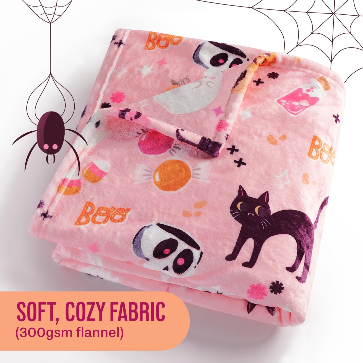 Pink Halloween Blanket - Cute & Stylish for Summerween - Pink Ghost Blanket - Halloween Decor for Bedroom - Soft and Plush - 50 x 60