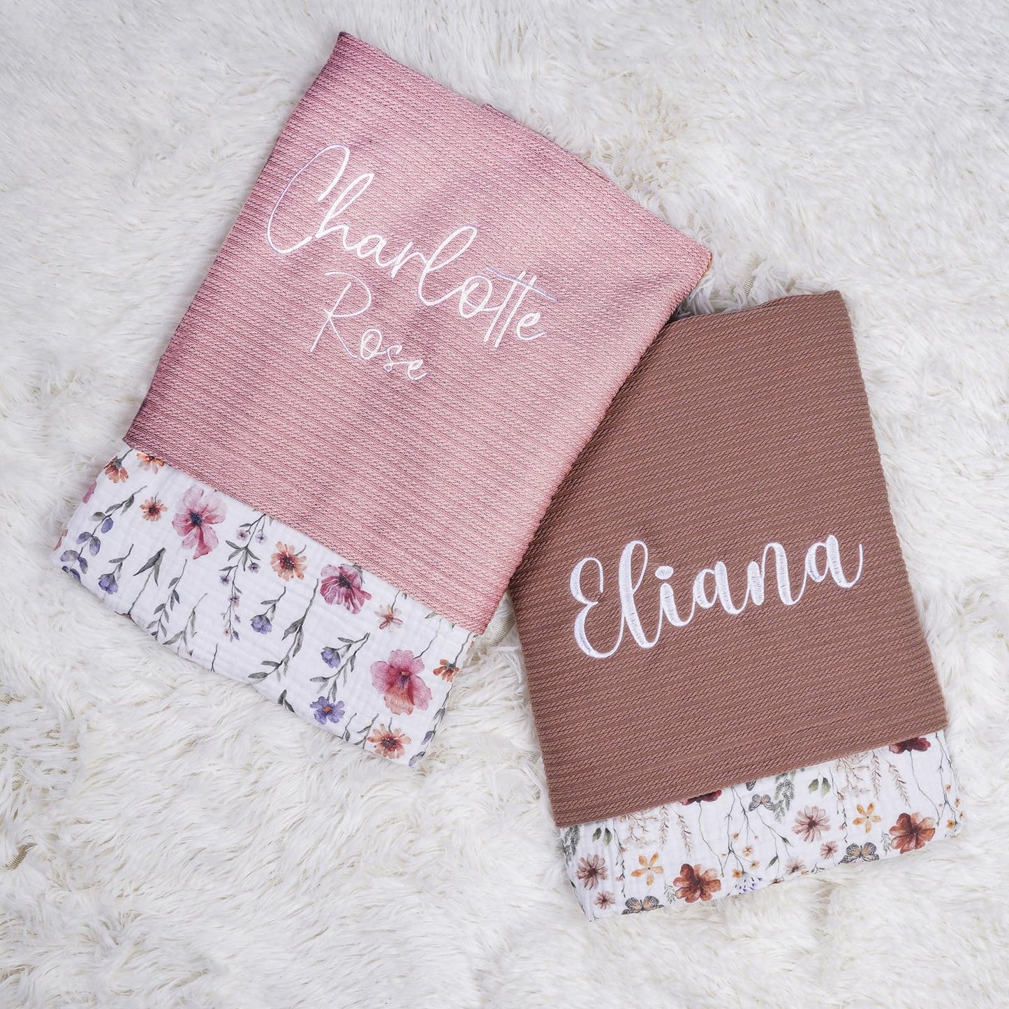 Personalized Baby Blanket with Name – Custom Knit Blanket, 27x40in Floral Embroidered Nursery Blanket for Girls – Customized Baby Blanket, Soft Newborn Gift & Custom Baby Gifts (Baby Pink)