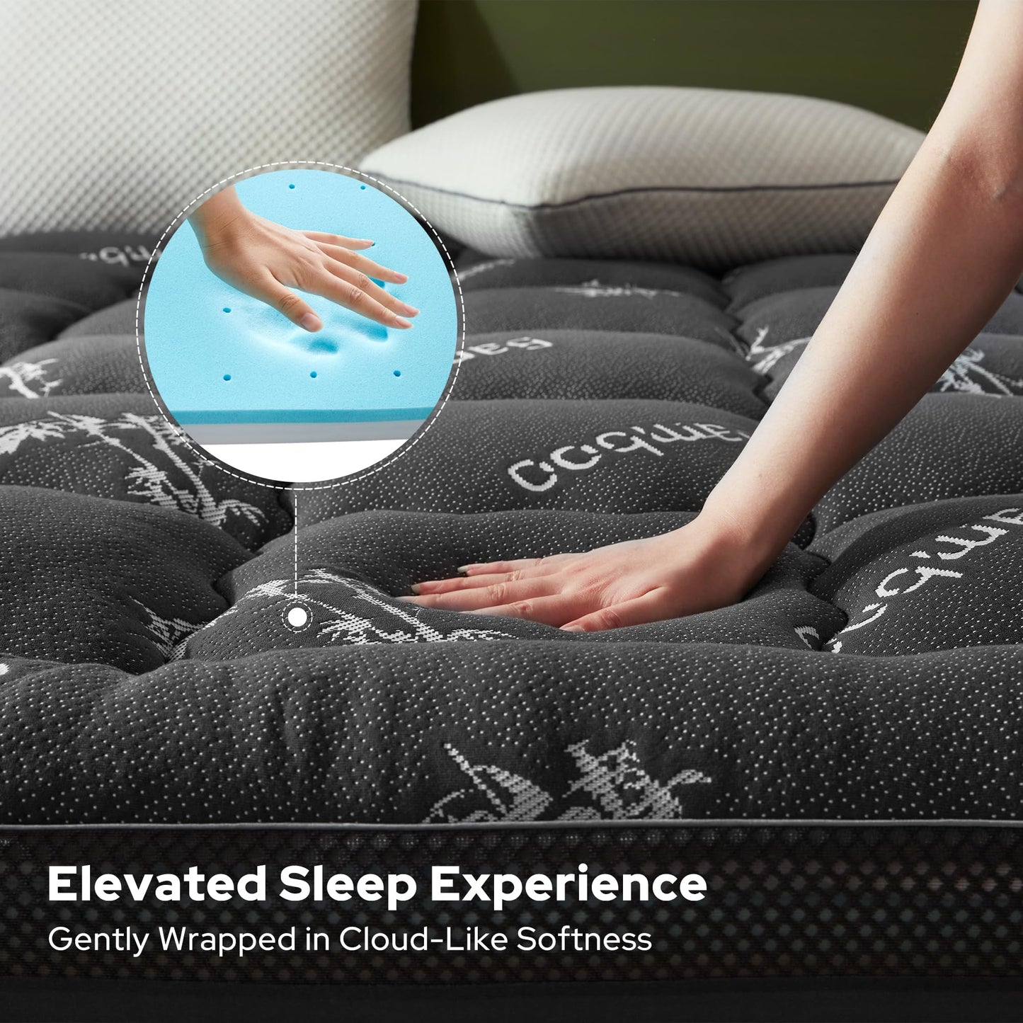 BEDLORE 4 Inch Memory Foam Mattress Topper King,2-in-1 Dual Layer Design (2" Gel Memory Foam + 2" Plush Pillow Top Cover) Mattress Topper Medium-Firm,Pressure Relief & Back Pain Support(Dark Gray)