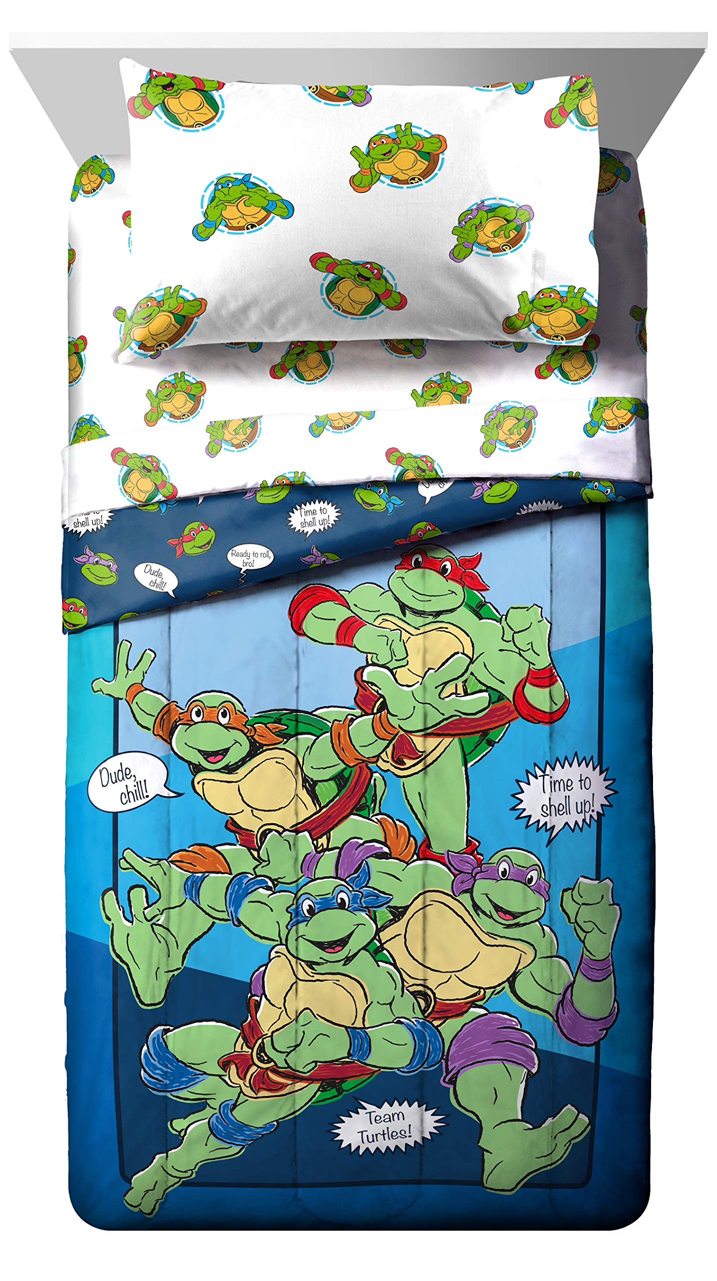 Jay Franco Nickelodeon Teenage Mutant Ninja Turtles Ready to Roll 5 Piece Twin Bed Set - Includes Reversible Comforter & Sheet Set Bedding - Super Soft Fade Resistant Microfiber