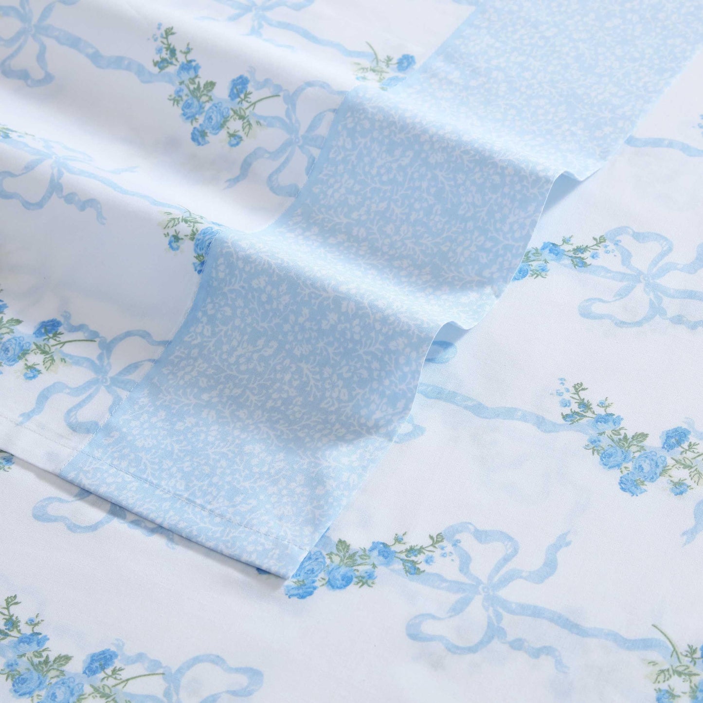 Laura Ashley – Twin Size Sheet Set, Crisp & Lightweight Cotton Percale Bedding with Fitted Sheet and Pillowcase, Floral Room Decor, Deep Pocket, College Dorm Room Essentials (Floral Ribbon Blue)