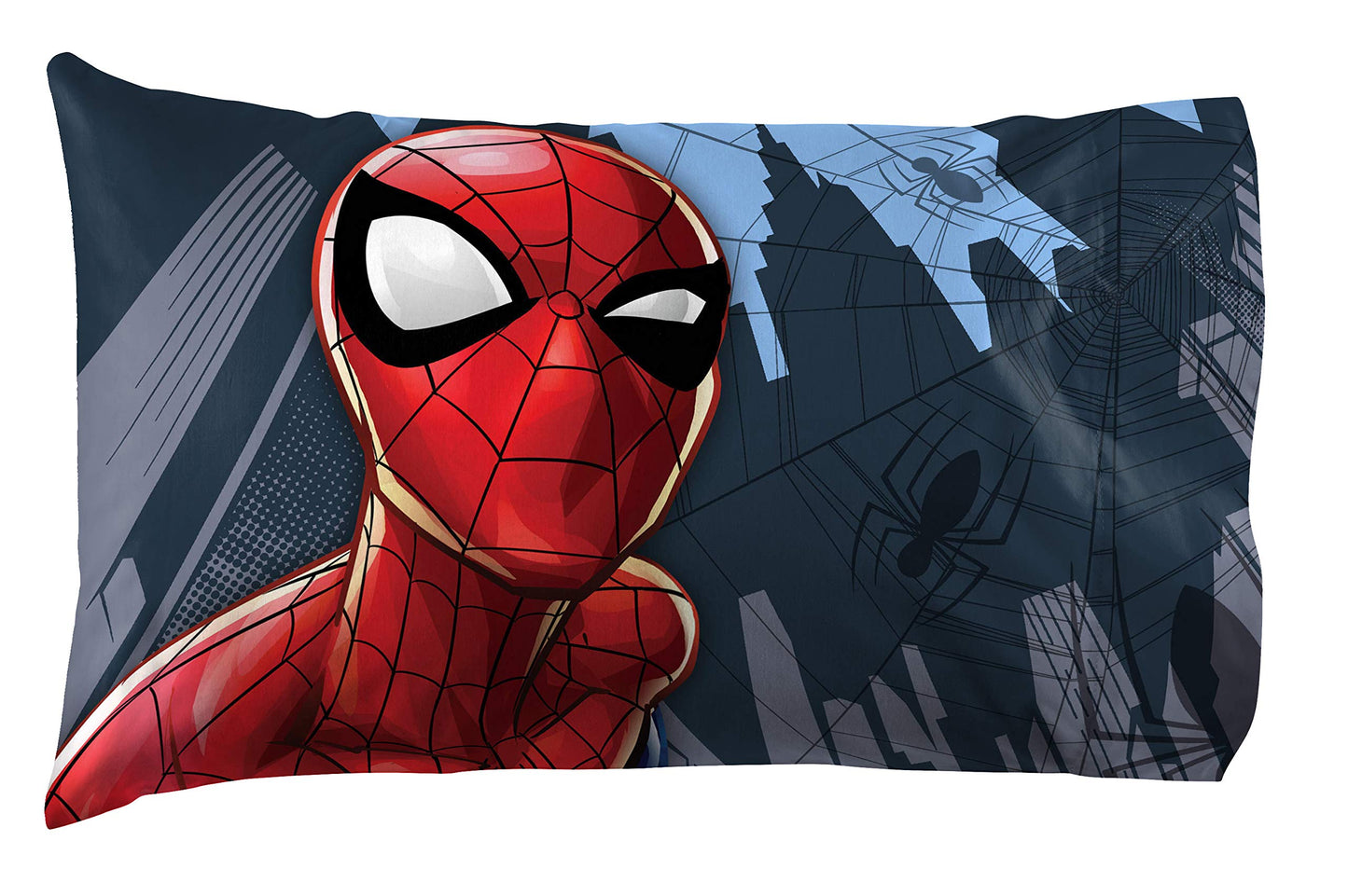 Jay Franco Kids Sheet Set with Fitted, Flat Sheets & Pillow Cover - Ultra-Soft Bedding with Pillowcase for Room Decor, White - Spiderman, 4 Piece Queen