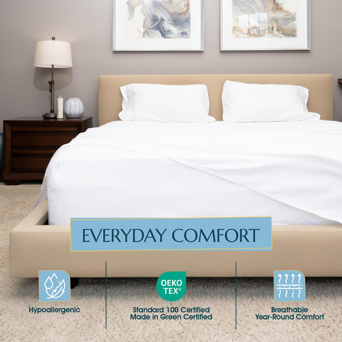 Stych & Loom Queen Sheet Set – 4-Piece Soft Microfiber Sheets Set with Flat & Fitted Sheets and 2 Pillowcases – Deep Pockets, Wrinkle Resistant, and Oeko-TEX Certified (White, Queen)
