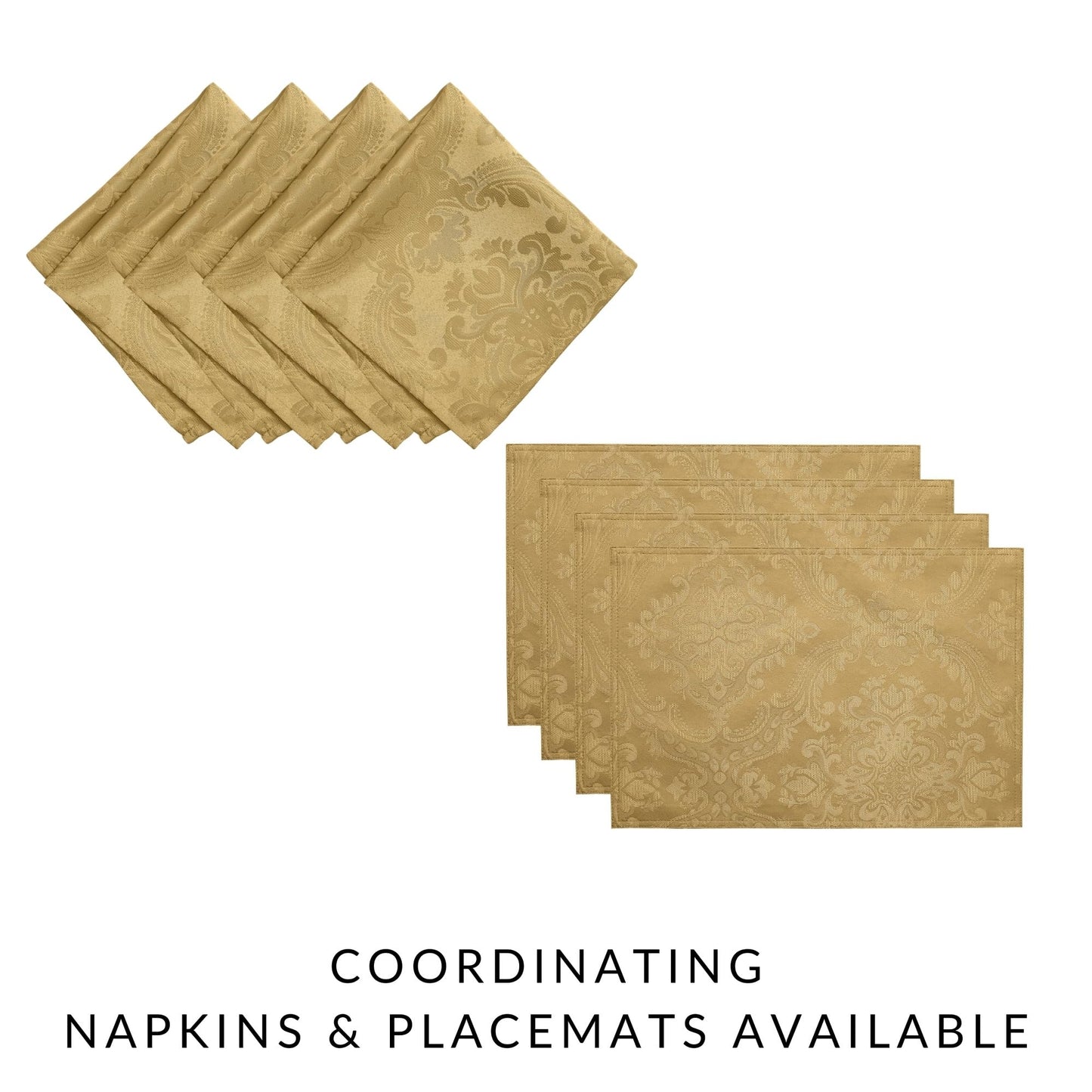 Threadmade Caiden Elegance Damask Tablecloth, Gold - 52" W x 52" L Square