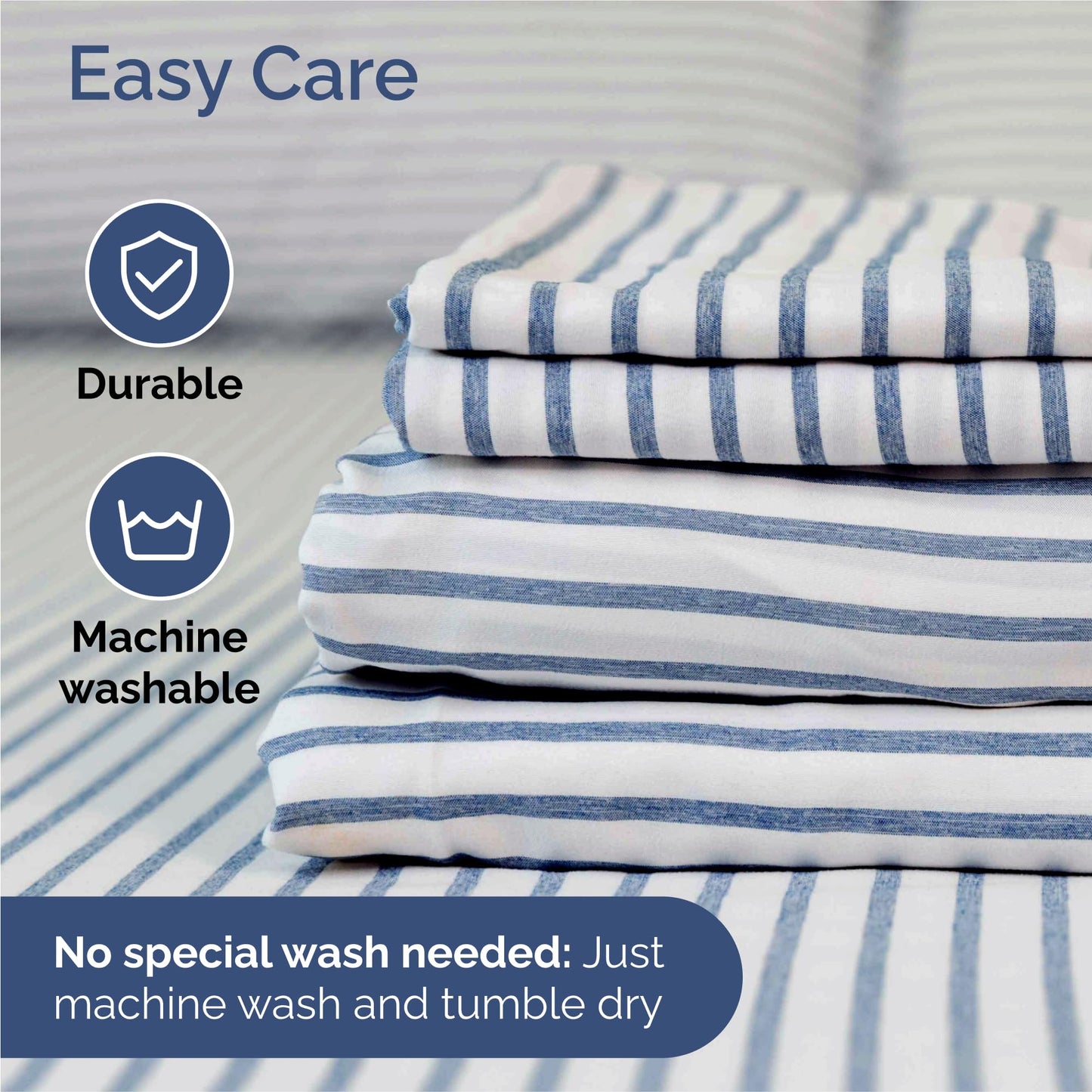 Split King Size 5 Piece Sheet Set - Comfy Breathable & Cooling Sheets - Hotel Luxury Bed Sheets for Women & Men - Deep Pockets, Easy-Fit, Soft & Wrinkle Free Sheets - Blue Stripes Oeko-Tex Bed Sheets