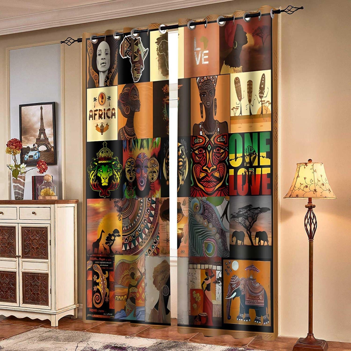 MIZSYE African Patchwork Style Curtains African Black Women Blackout Window Drapes Native African Ethnic Totem Patterns Masks Elephants Giraffes Curtain for Bedroom Living Room 42x84inch CLDWMS0224