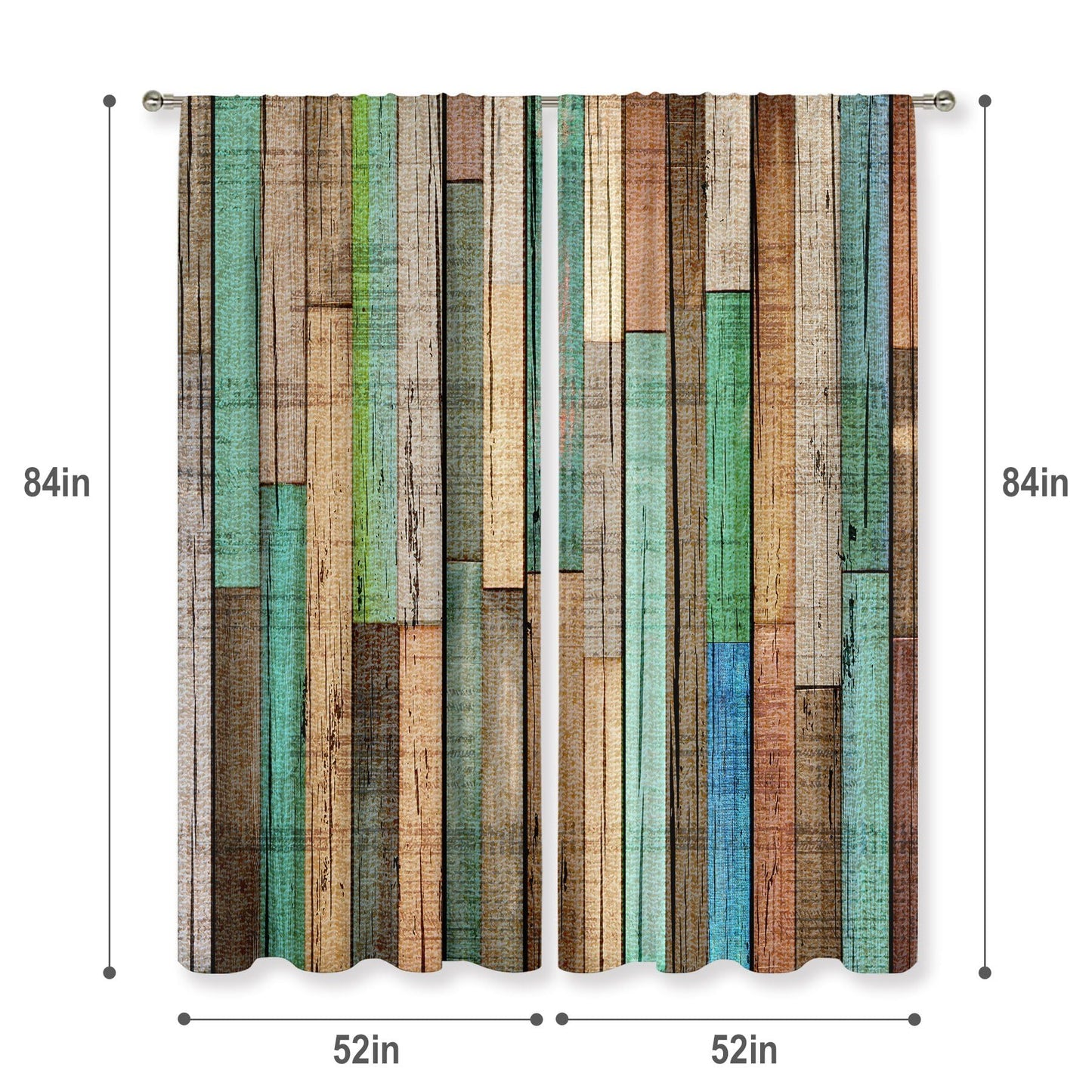 MESHELLY Farmhouse Teal Grey Barn Door Curtains 52Wx84H Inch Rod Pocket Rustic Wood Western Vintage Rural Green Wooden Plank Cabin Bedroom Window Drapes Country Printed Living Room Window Treatment