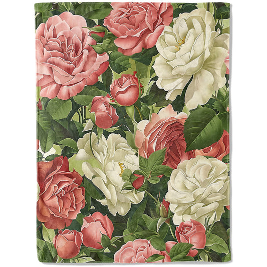 ainori Rose Floral Flannel Blanket - Vintage Flower Green Leaves Retro Throw,Gifts for Women & Art Lovers, Ultra Soft & Warm,Lightweight,for Couch Bedroom Living Room Boho Decor 50x60in